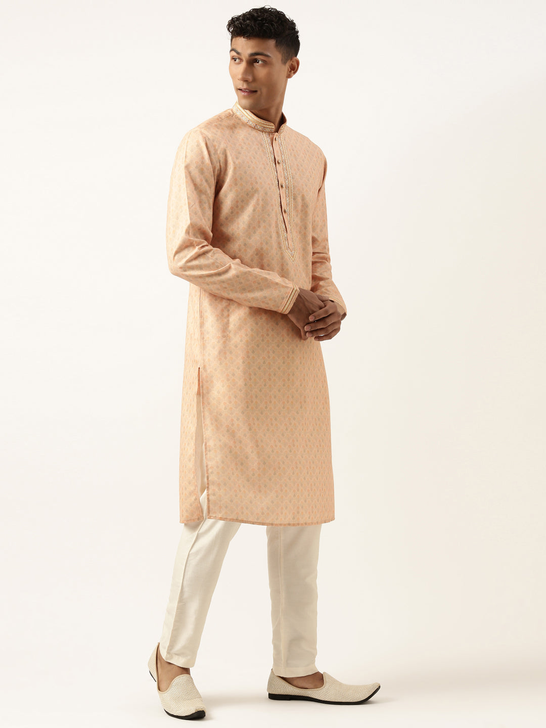 Peach Printed Kurta Set