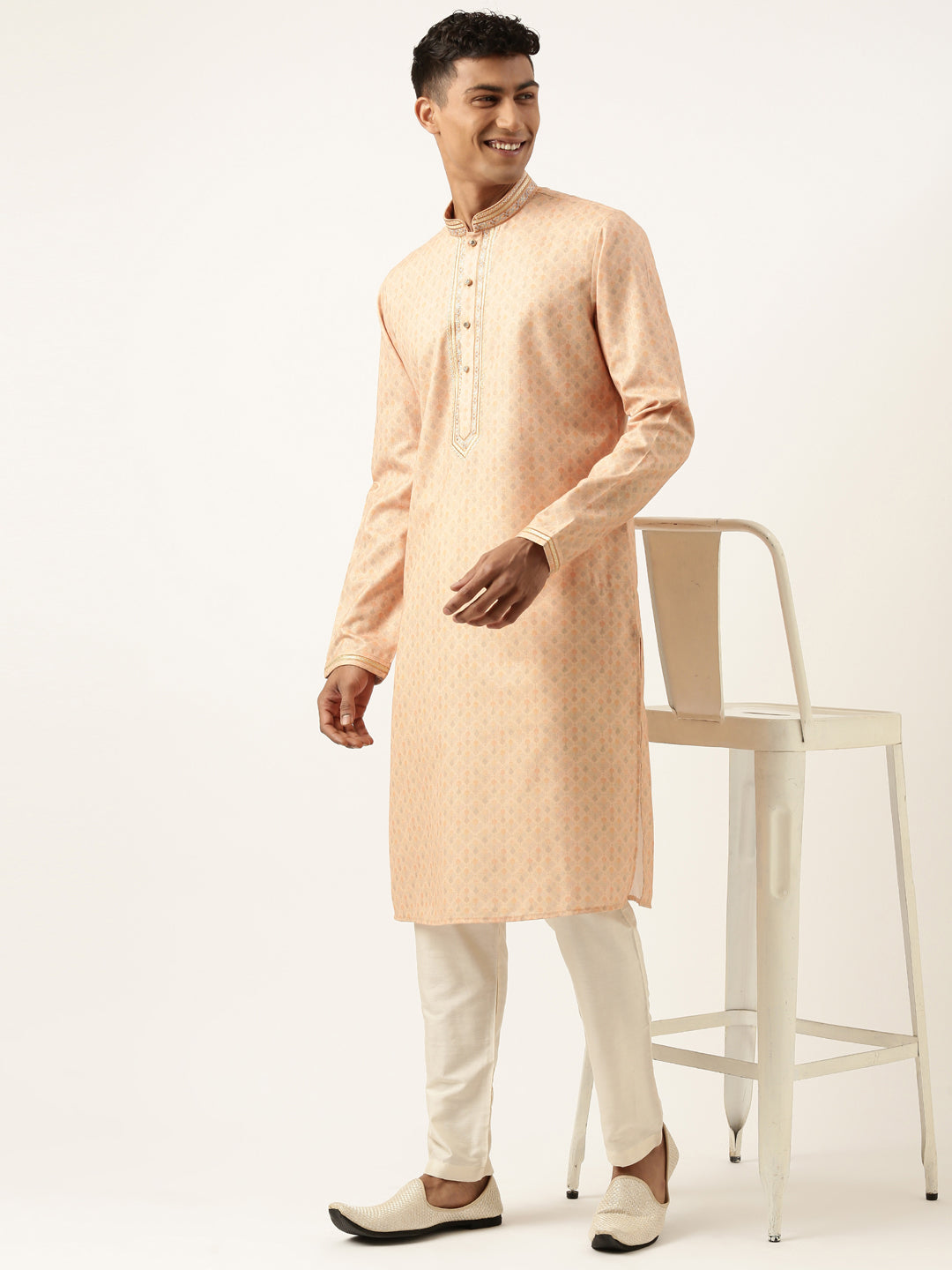 Peach Printed Kurta Set