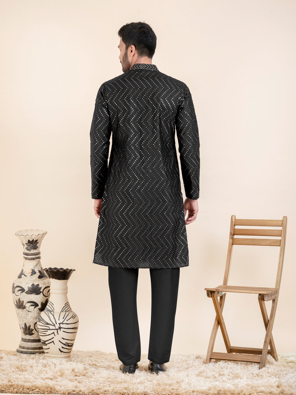 Black Zigzag Embroidered Kurta Set