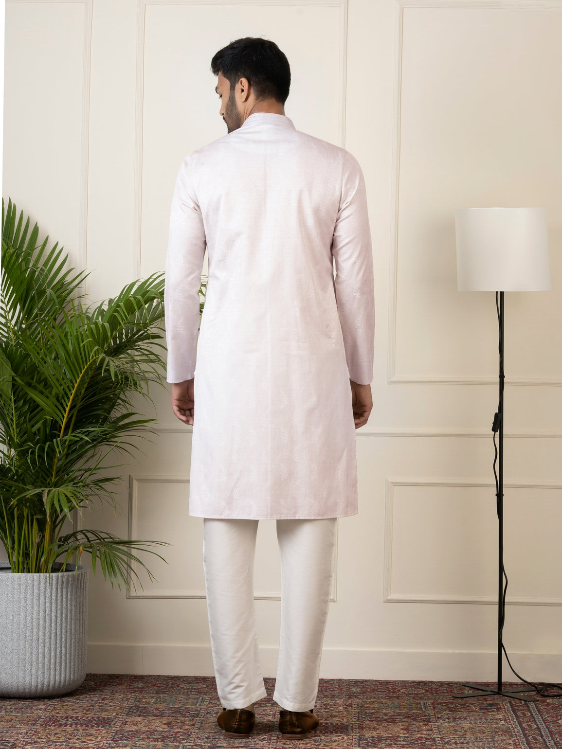 Baby Pink Jacquard Embroidered Kurta Set