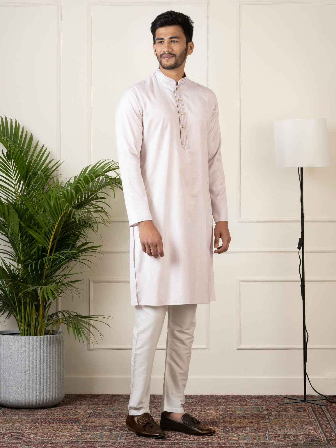 Baby Pink Jacquard Embroidered Kurta Set