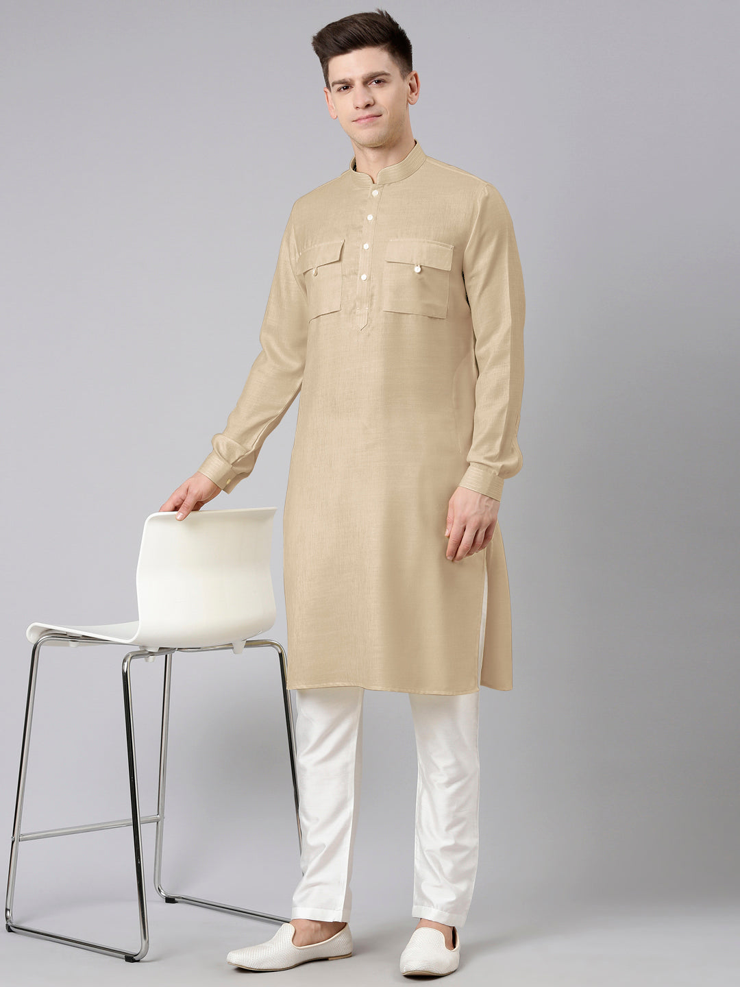 Beige Pathani Kurta Set