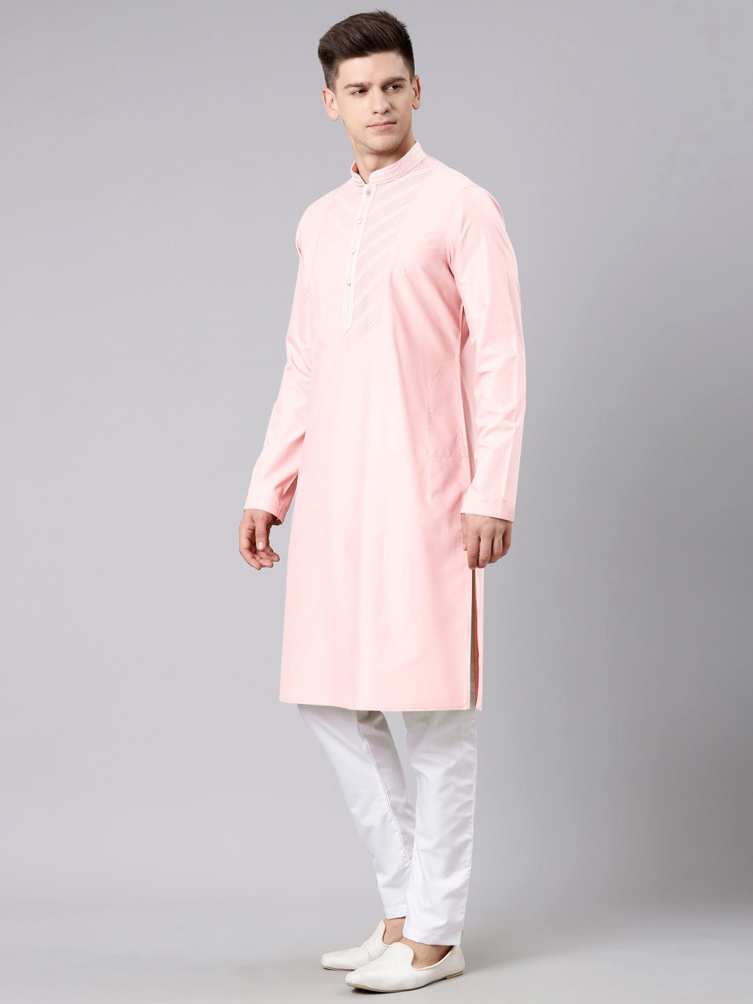 Pink Pleated Cotton Kurta Set