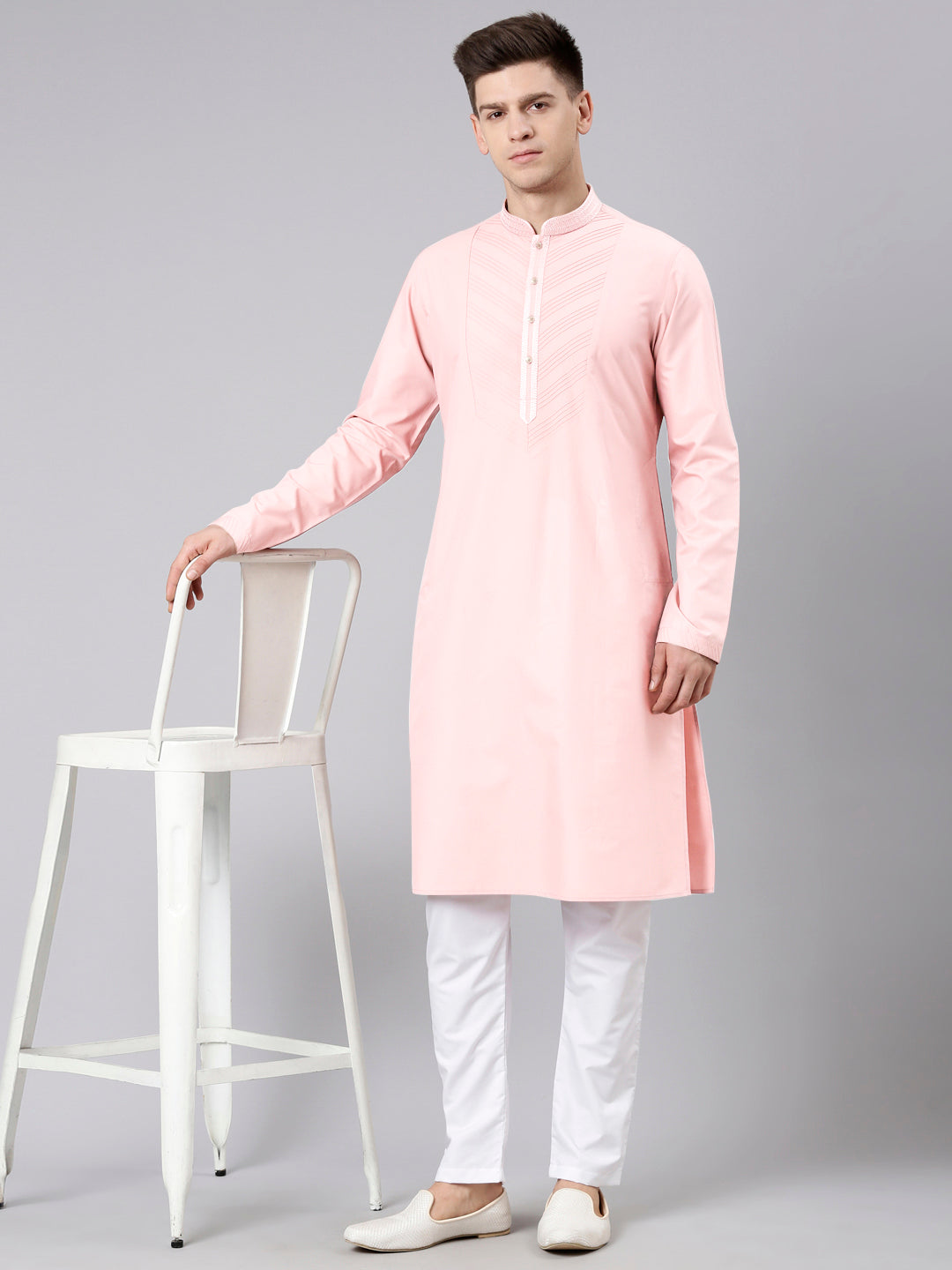 Pink Pleated Cotton Kurta Set