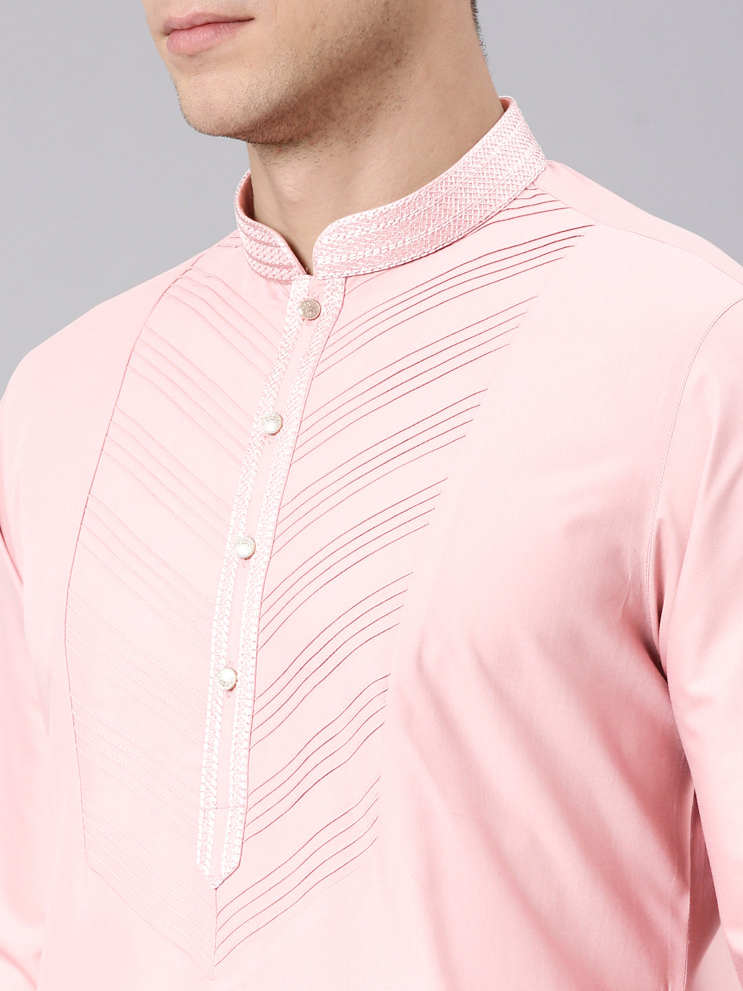 Pink Pleated Cotton Kurta Set