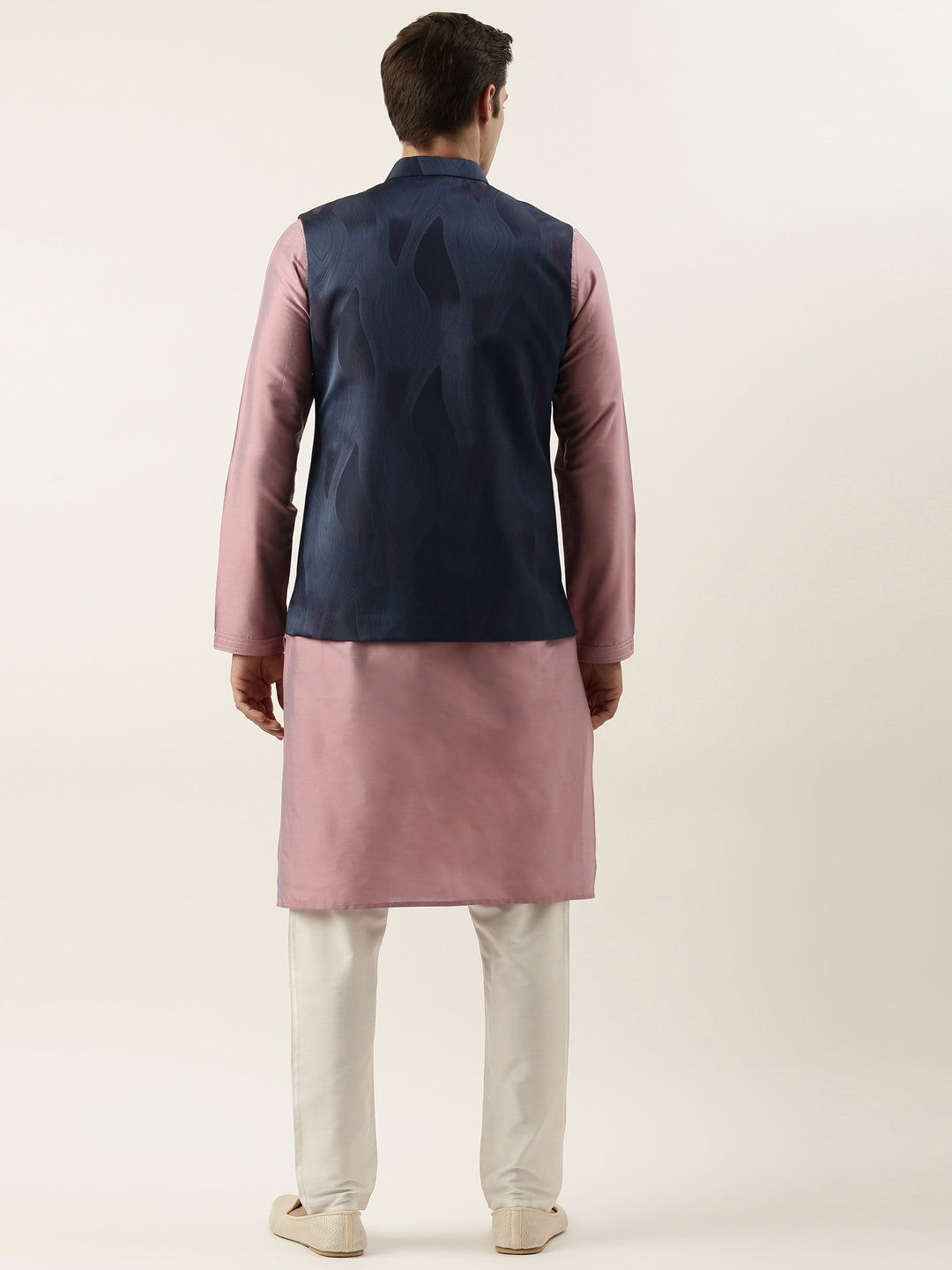 Navy Pink Jacquard Jacket With Pink Kurta