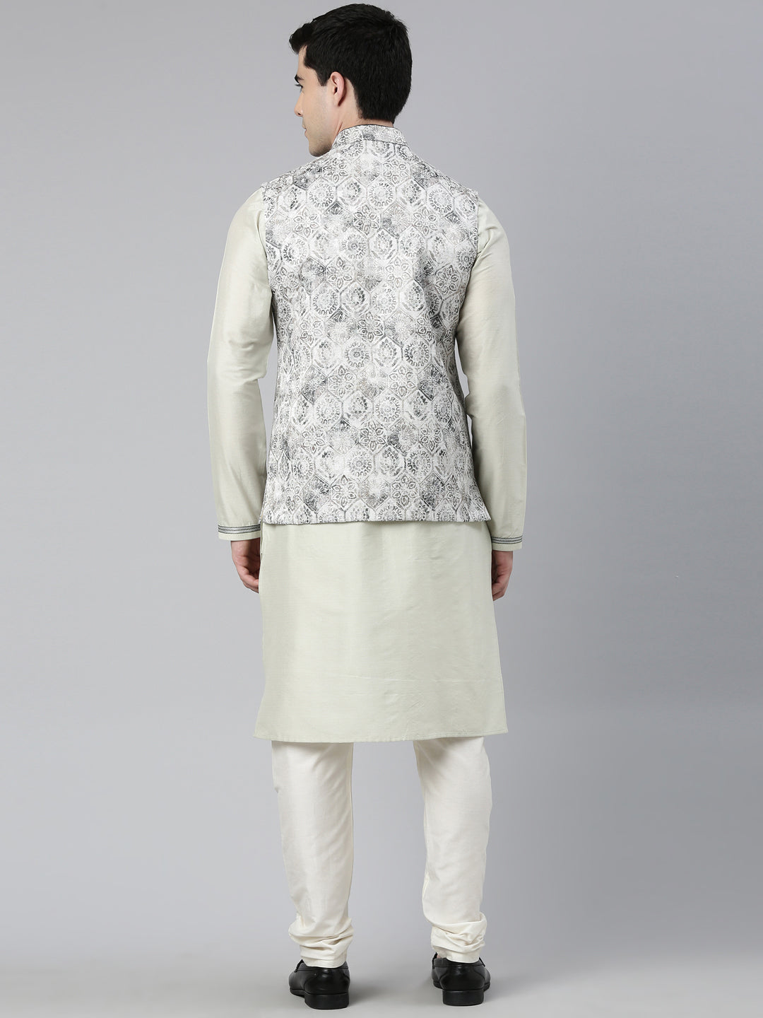 Grey Green Jacquard Jacket With  Green Kurta