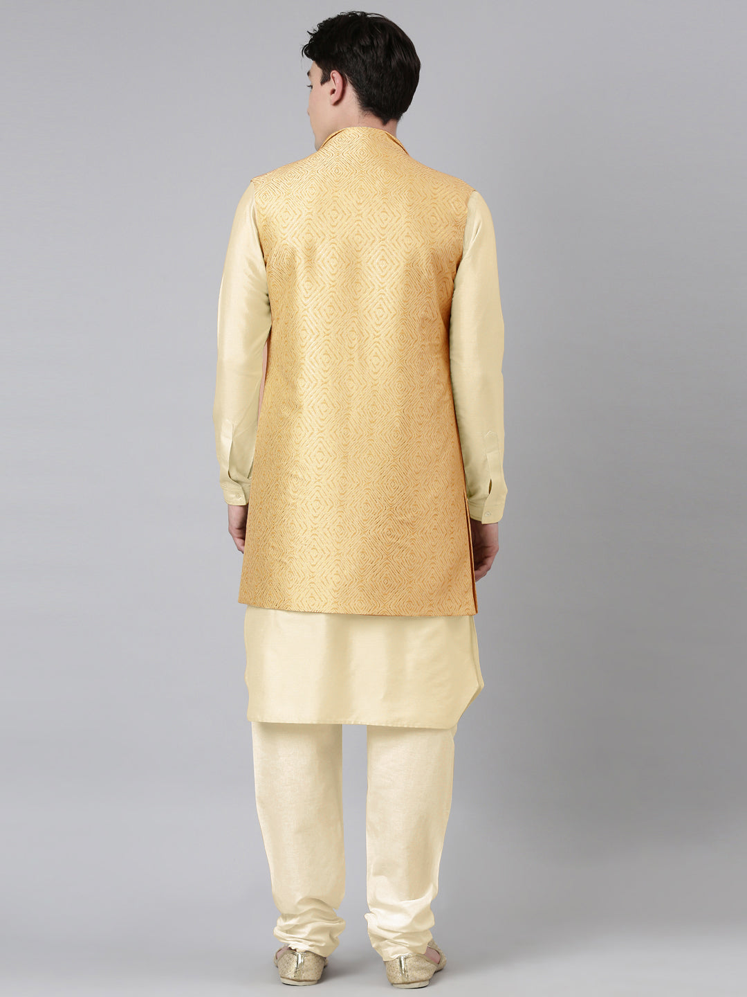 Gold Printed Lapel Style Jacket With Beige Gold Kurta