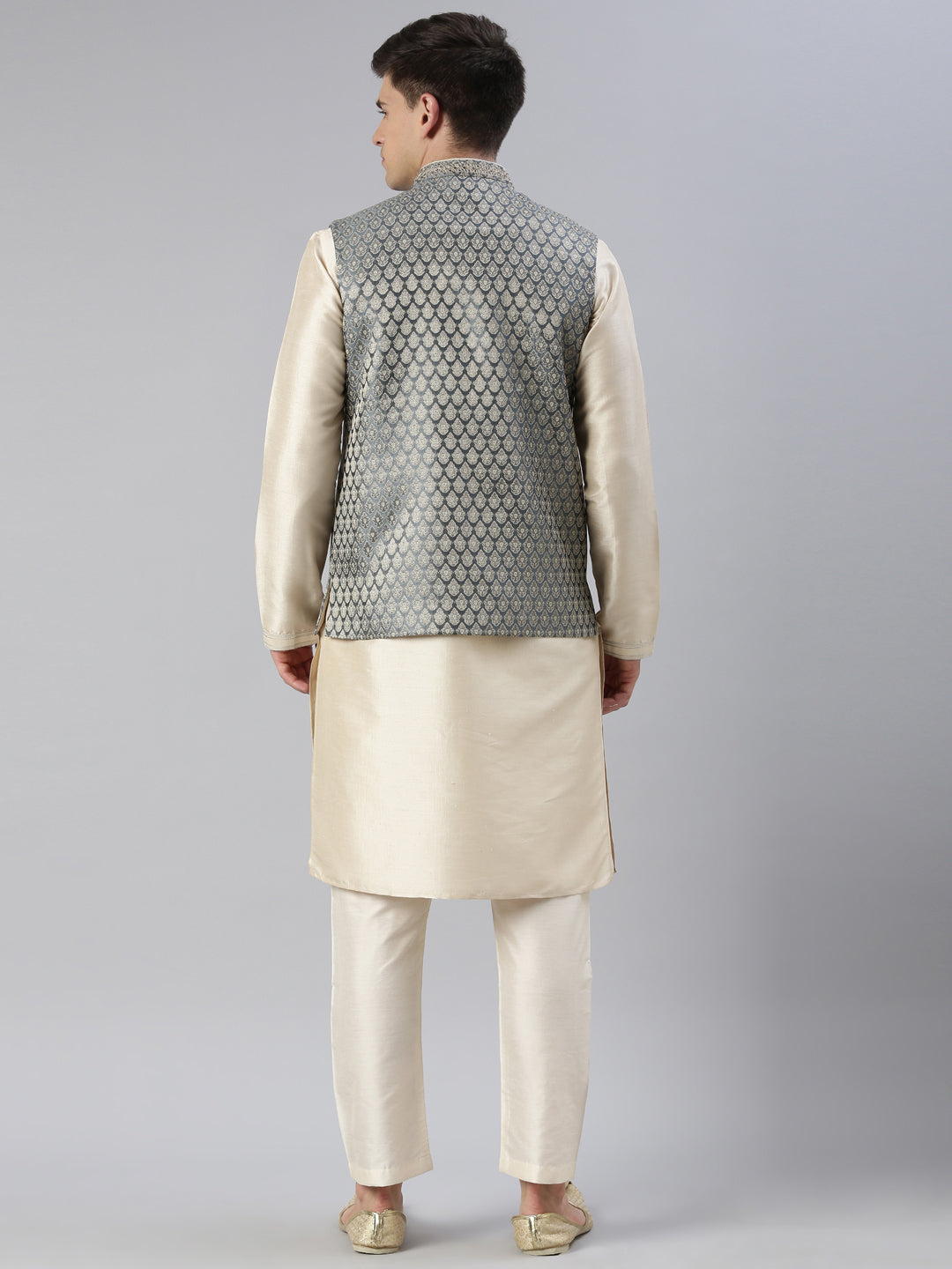 Grey Banarasi jacquard Jacket Kurta Set