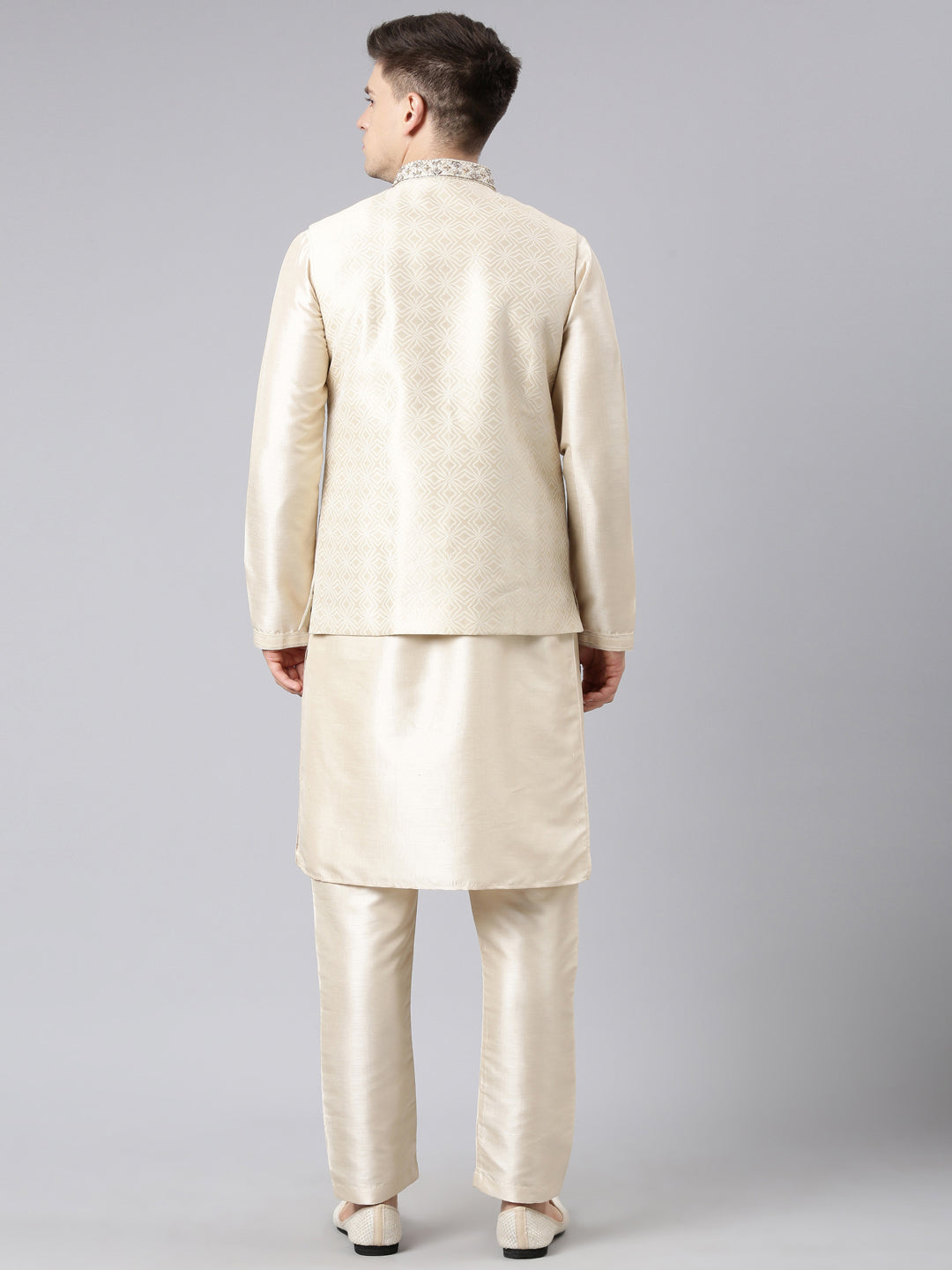 Ivory Gold Jacquard Jacket With Ivory Kurta