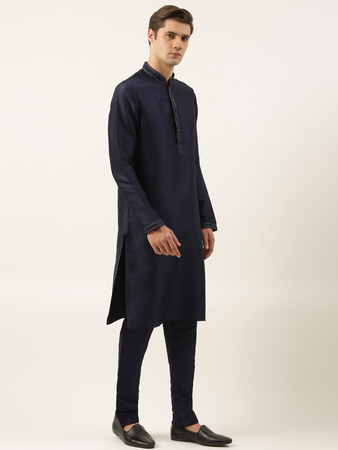 Navy Embroidered Jacket Kurta Set