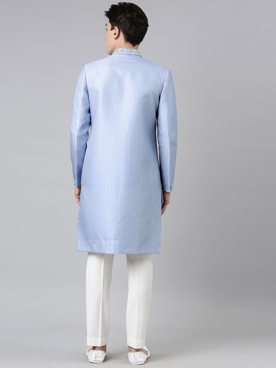 Powder Blue Jacquard Achkan