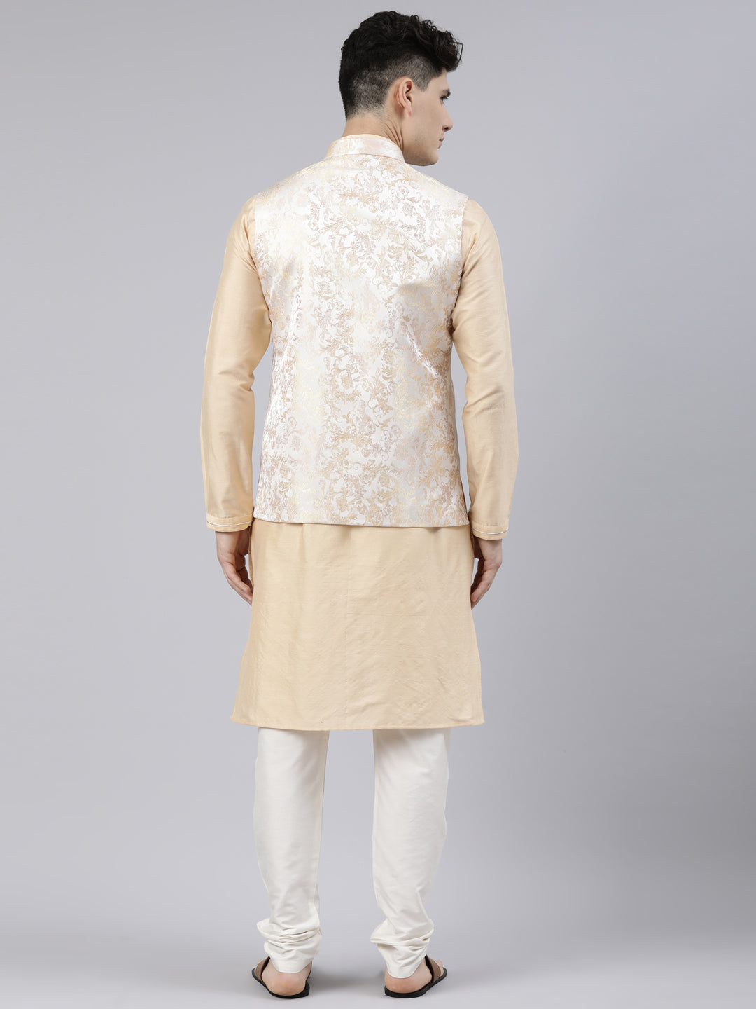 Cream Gold Jacket With Gold Kurta Set