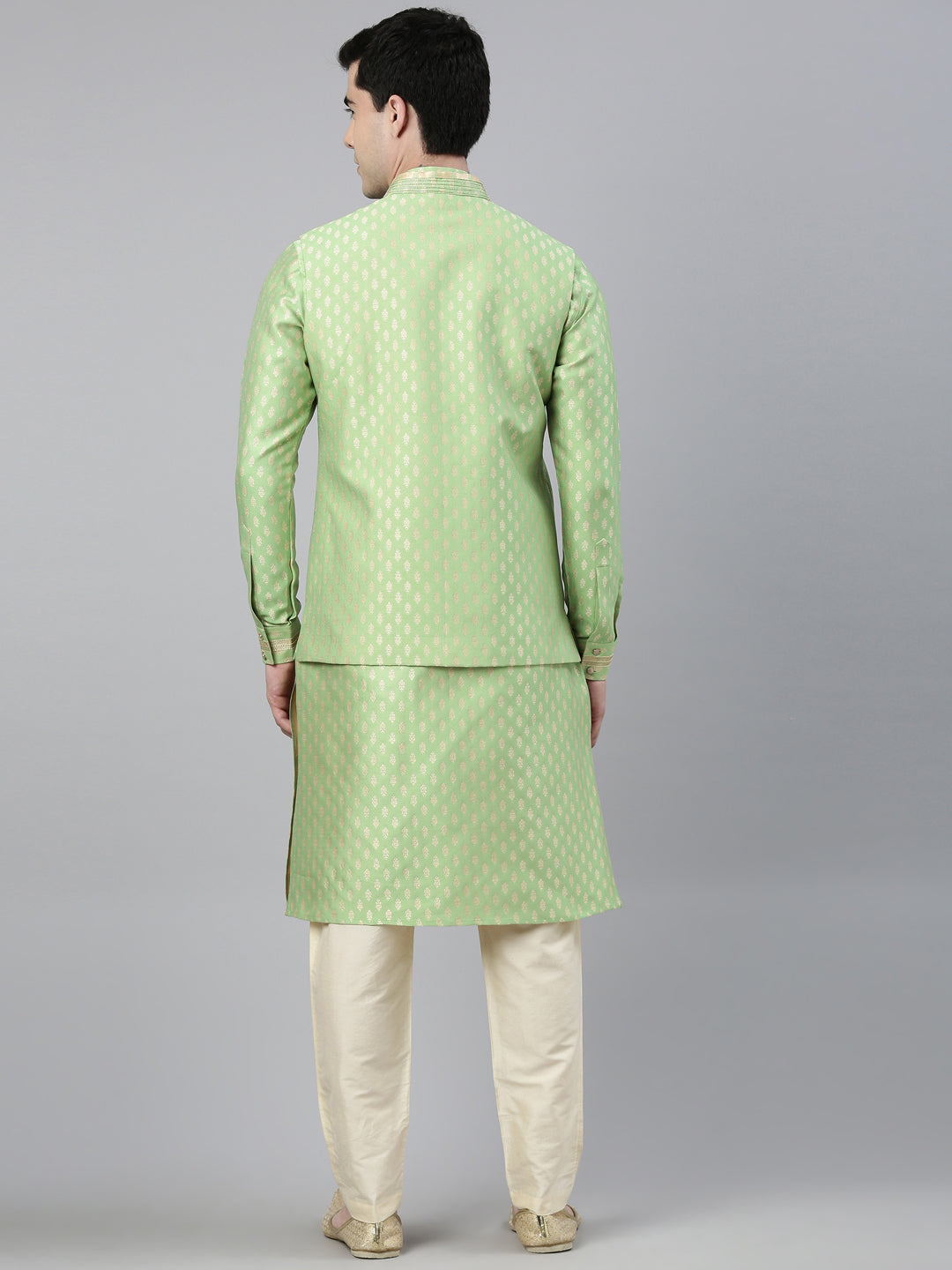 Mint Green Banarasi Jacquard Jacket And Kurta Set