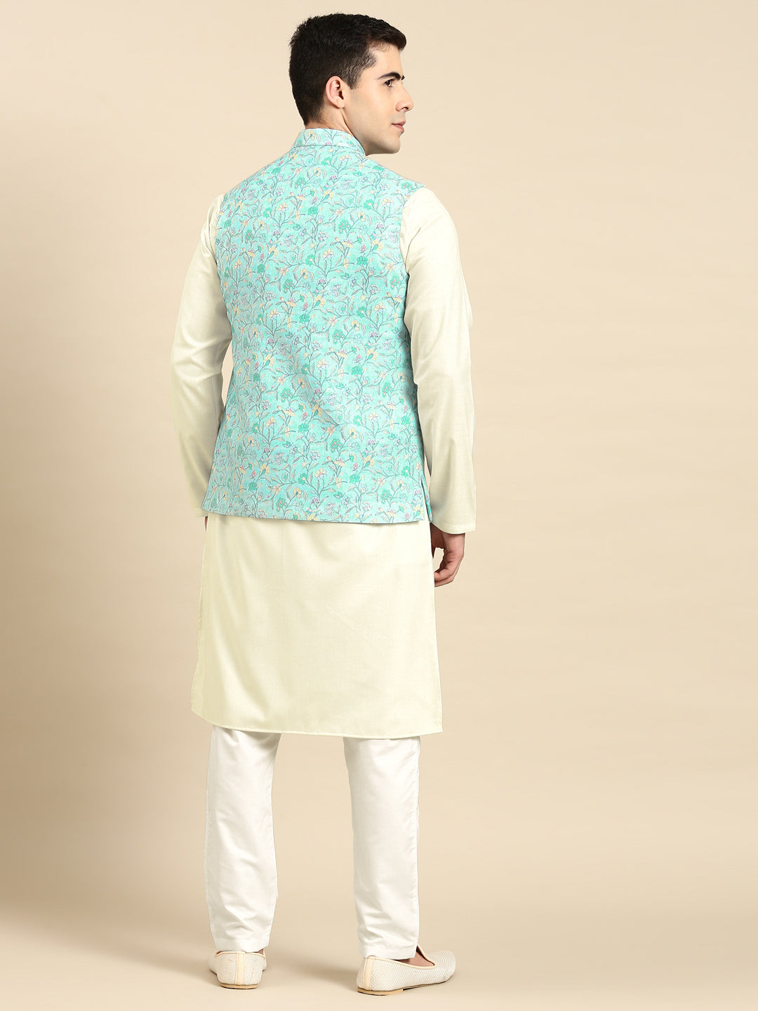 Light Pastel Blue Linen Jacket with Kurta Set