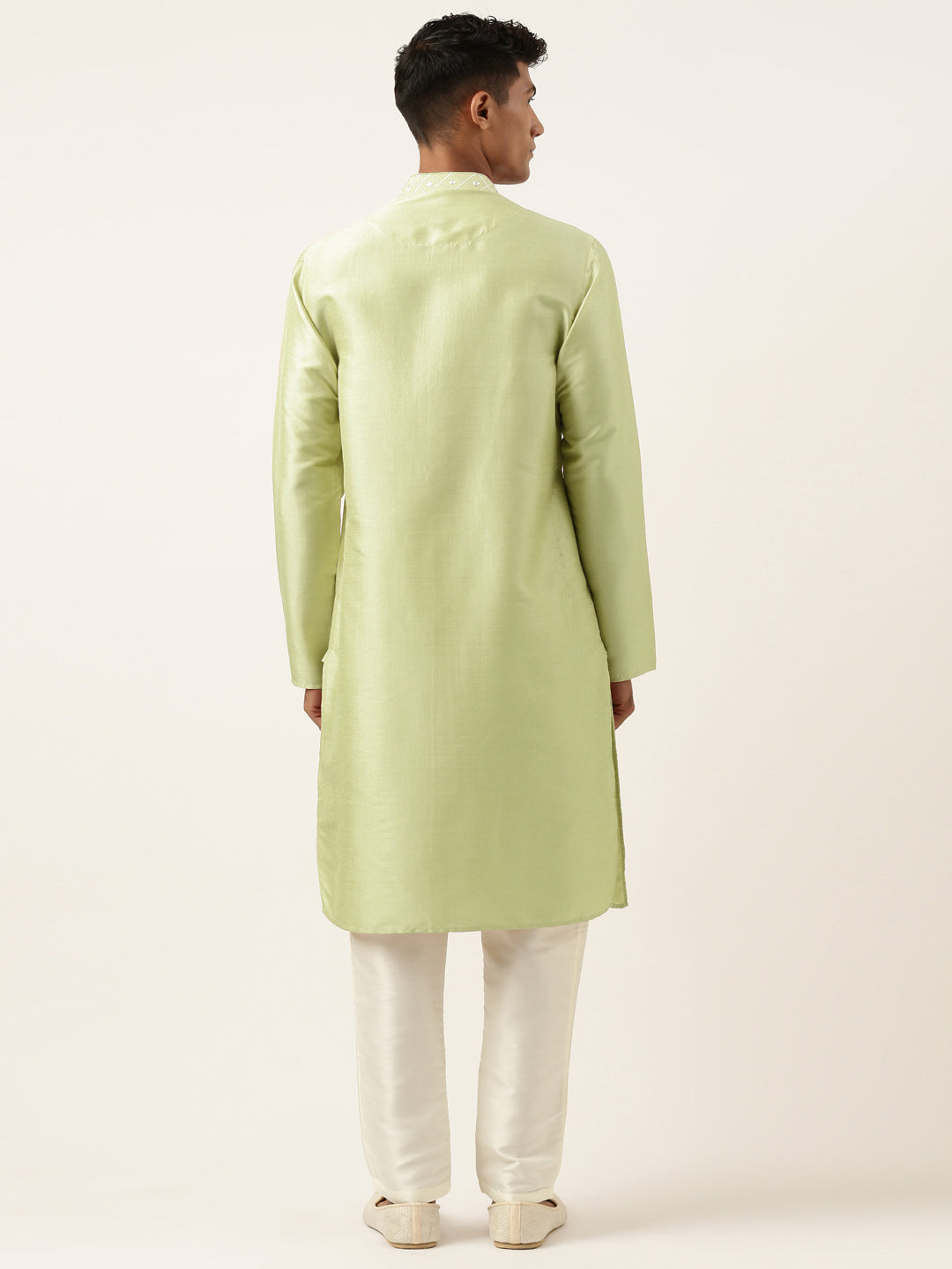 Parrot Green Embroidery Angrakha Kurta Set