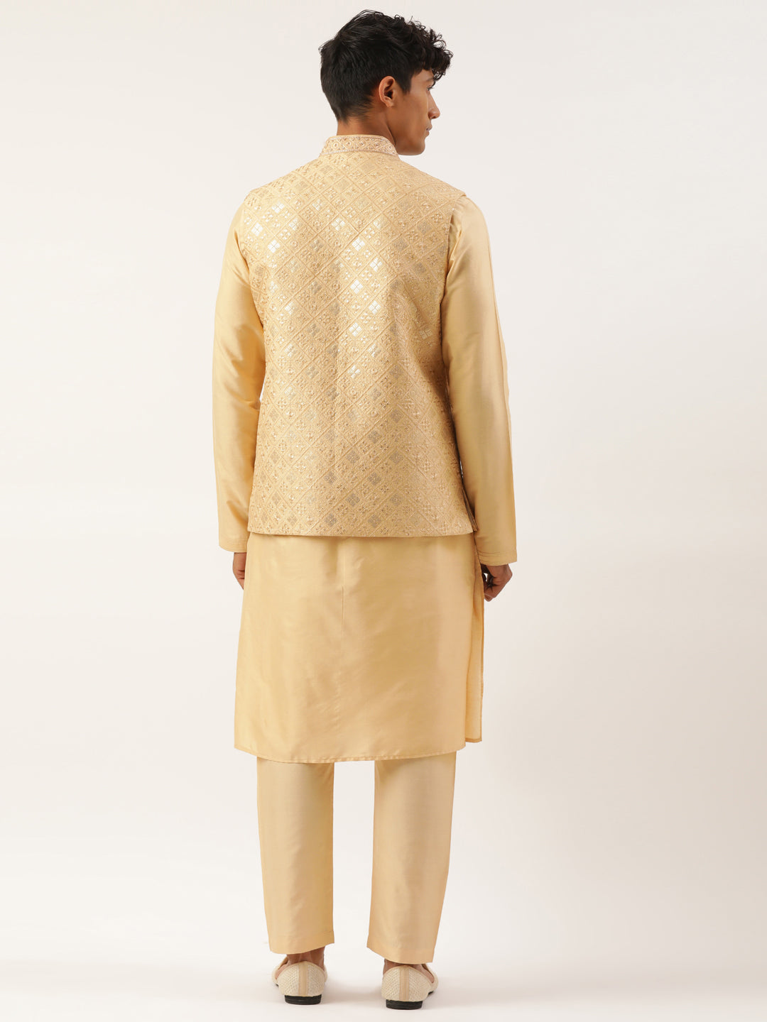 Beige Embroidered jacket kurta set
