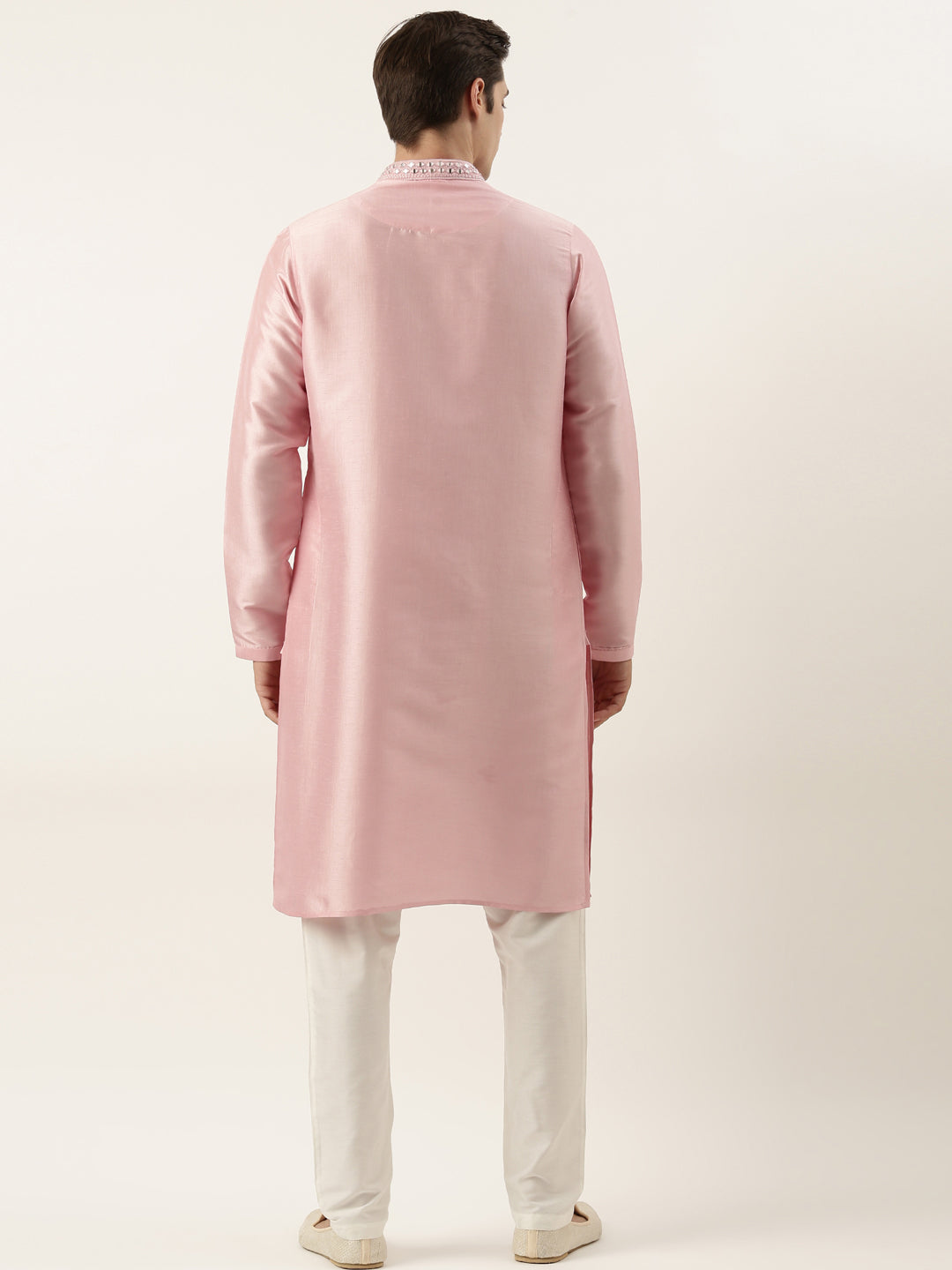 Pink Silk Mirror Embroidered Kurta Set