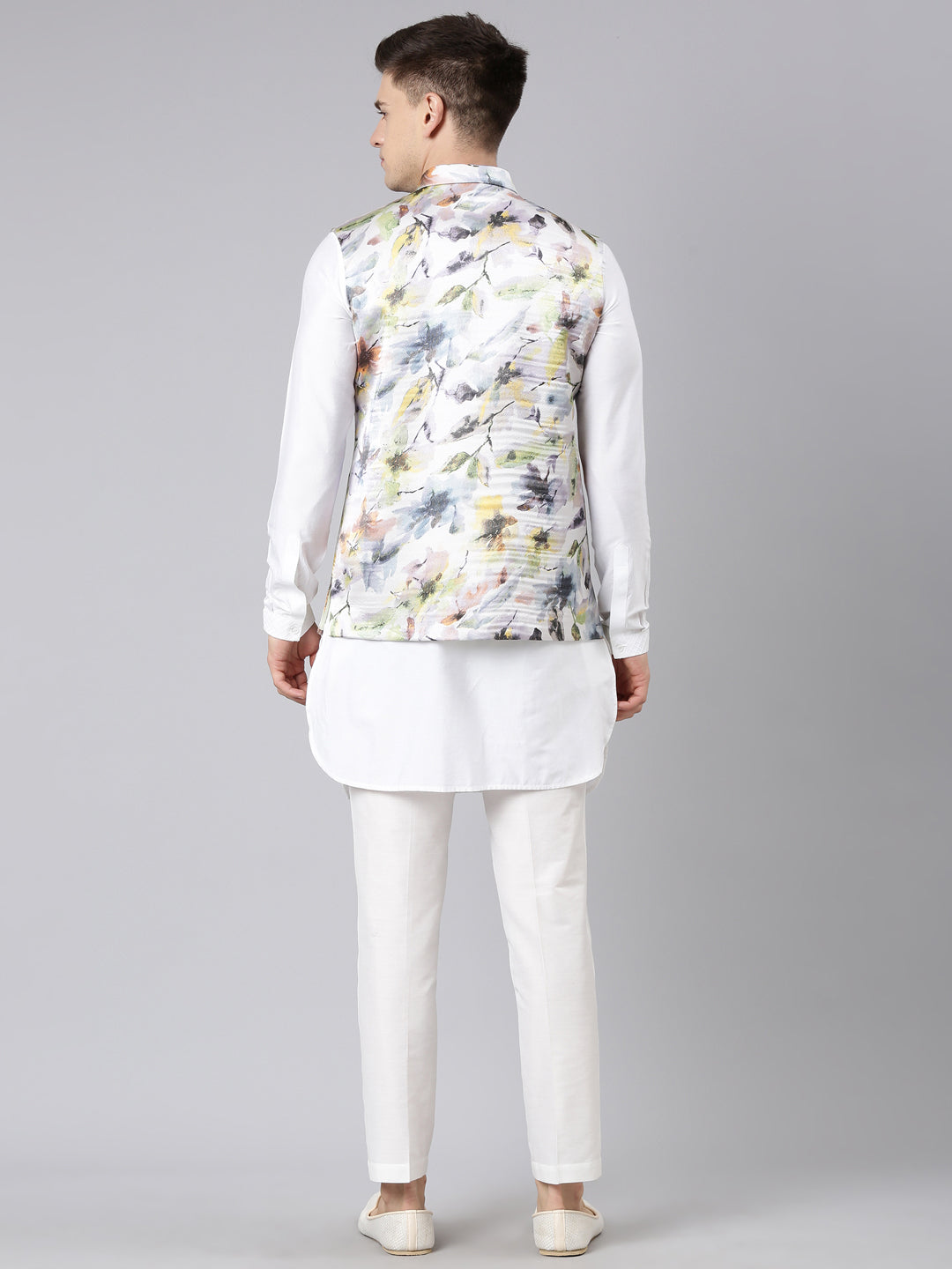 Floral Print Jacket With white Short kurta