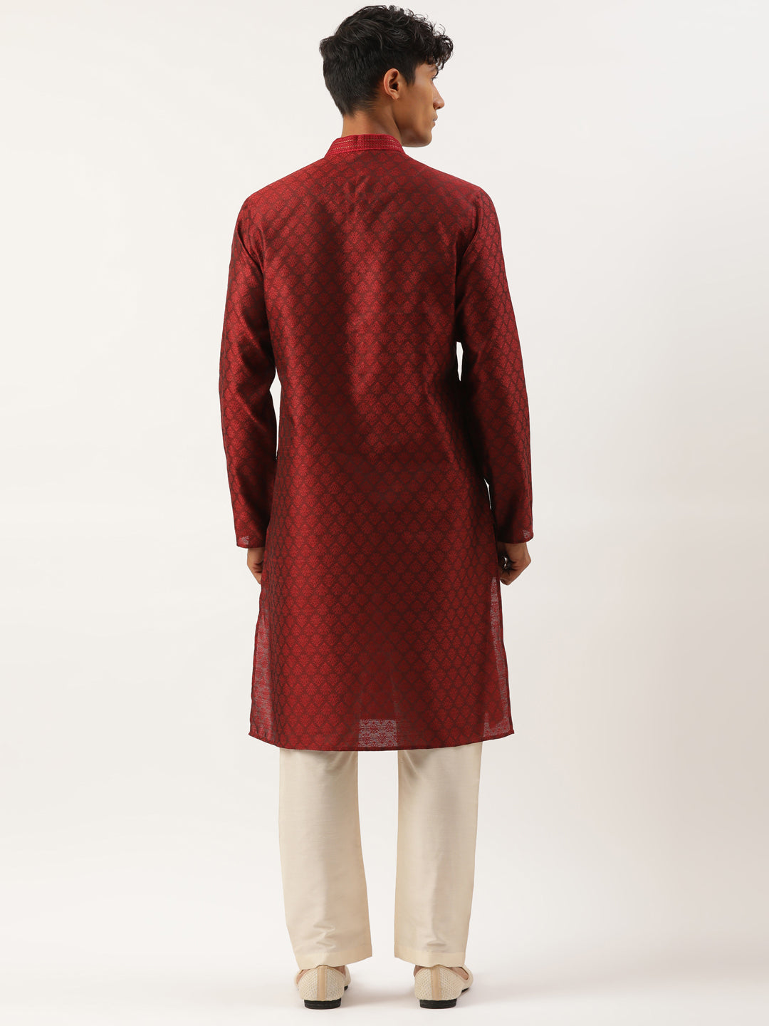 Maroon Jacquard Embroidered Kurta Set