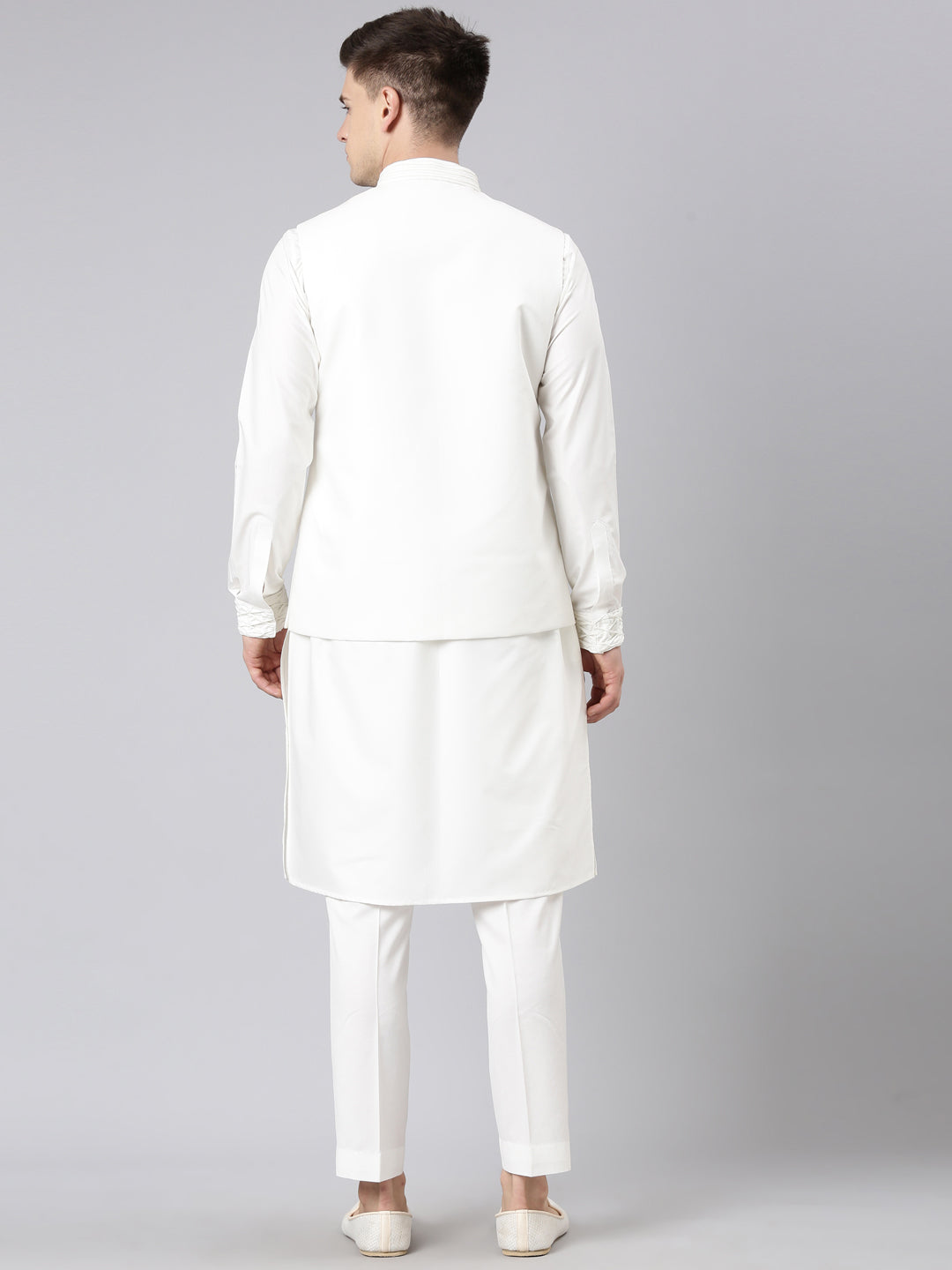 White Cotton Jacket Kurta Set