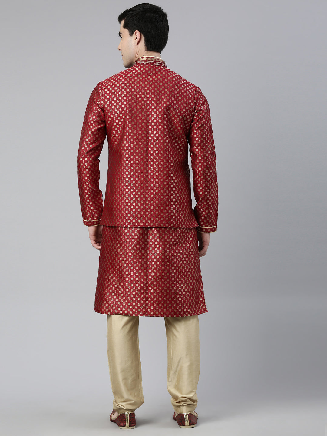 Scarlet Red Brocade Jacket and Kurta Set