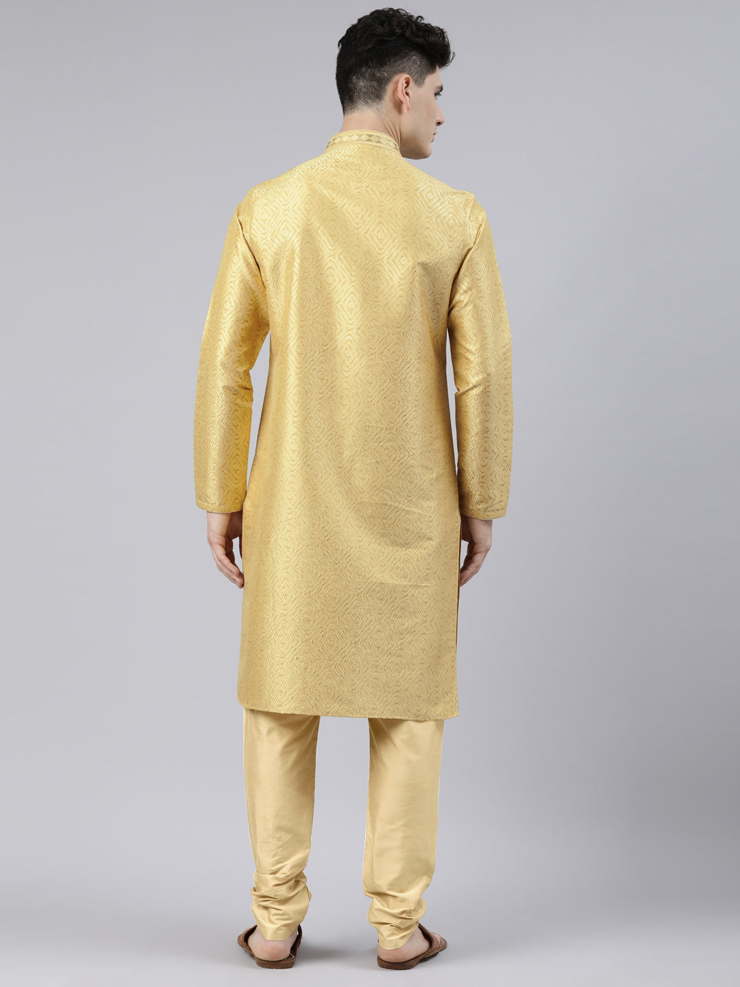 Golden Art Silk Kurta Set with Shining Golden Khadi Print