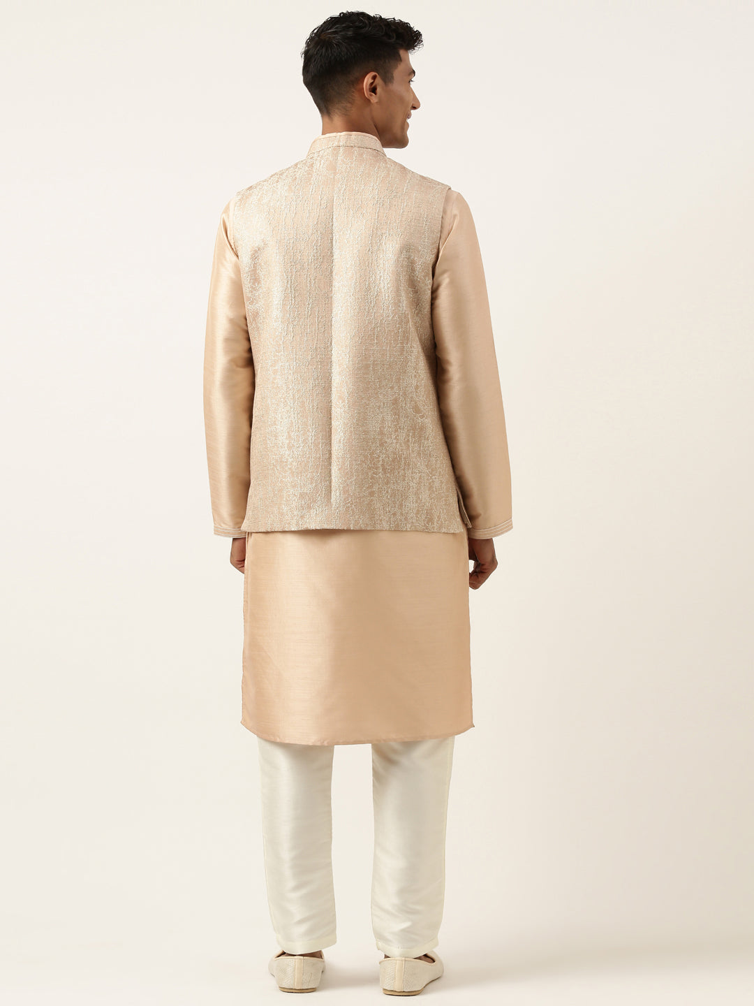 Peach Jacquard Jacket Kurta Set