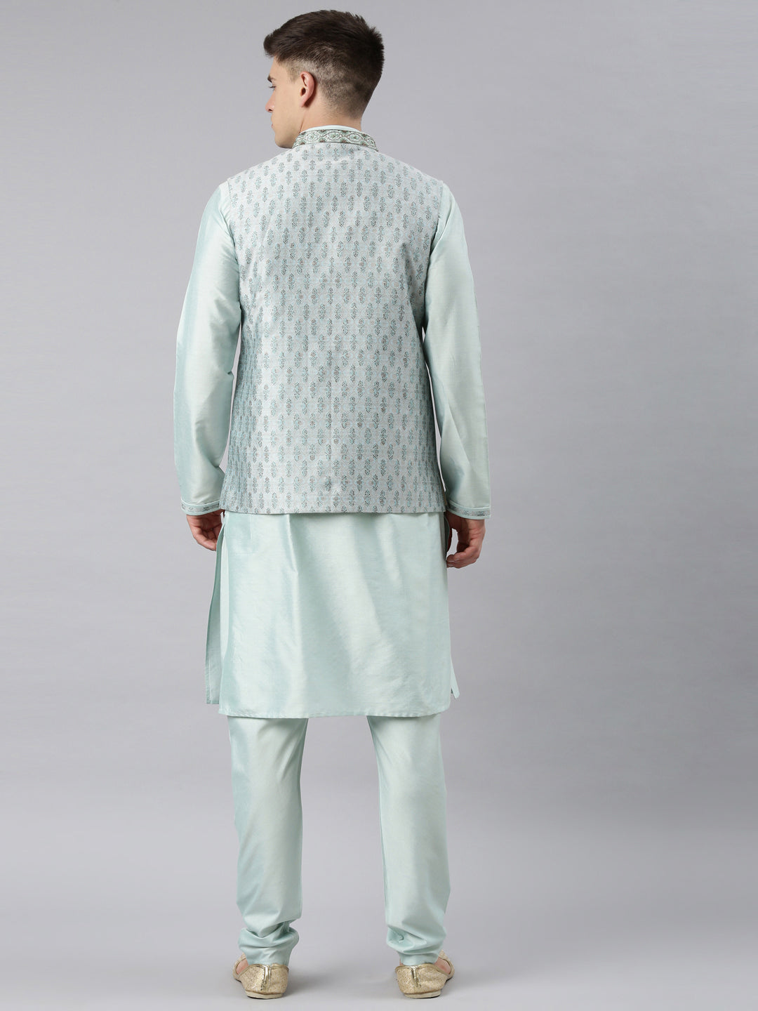 Light Blue Printed Jacquard Jacket W Light Blue Kurta