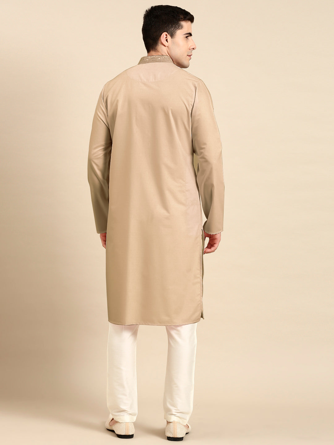 Beige Cotton Dori Embroidered Kurta Set