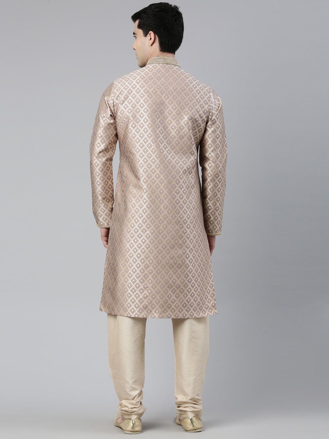 Old Rose with Golden Floral Jaal Open Kurta Set