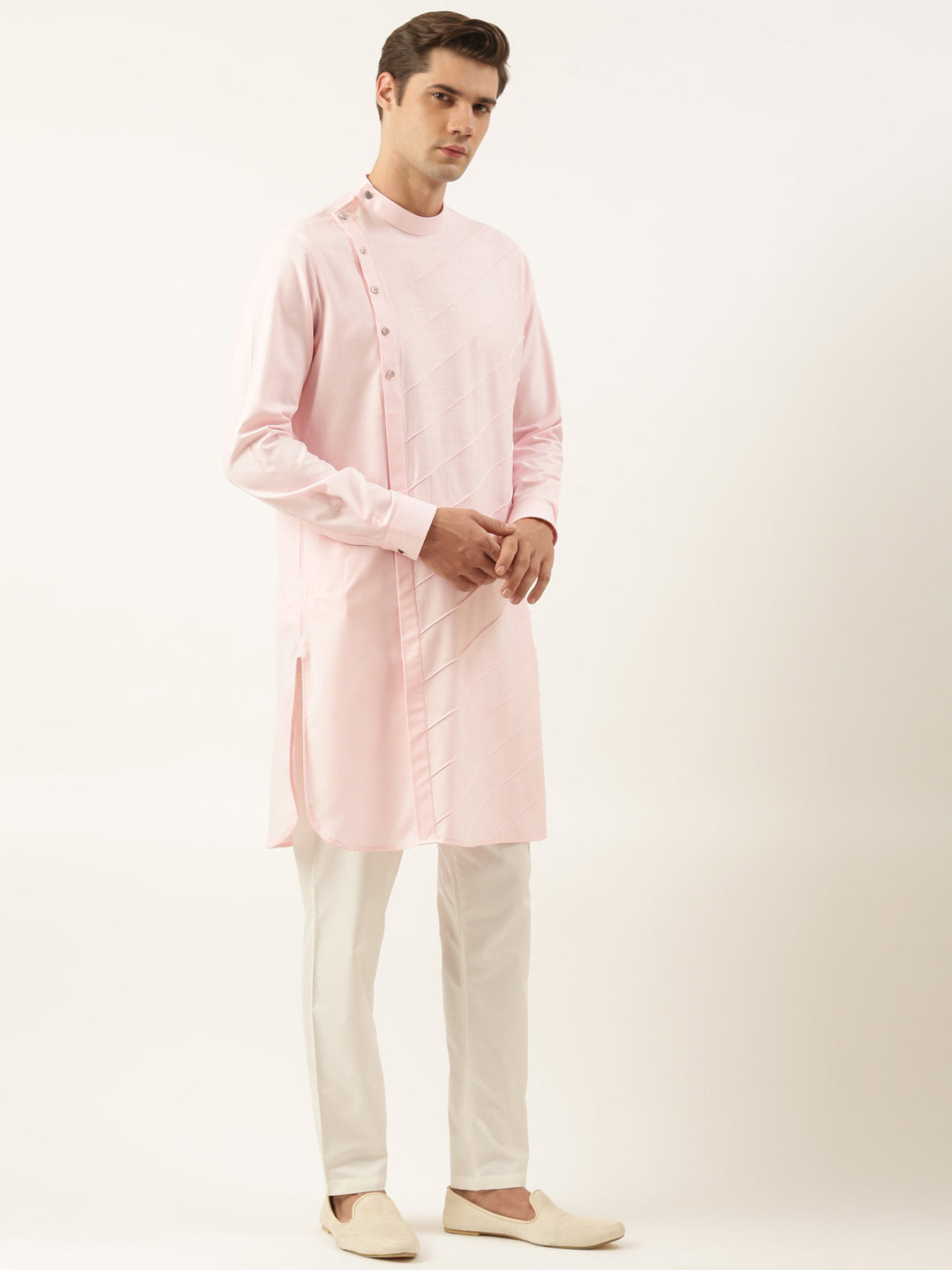 Light Pink Pintux Cotton Side Open Kurta Set