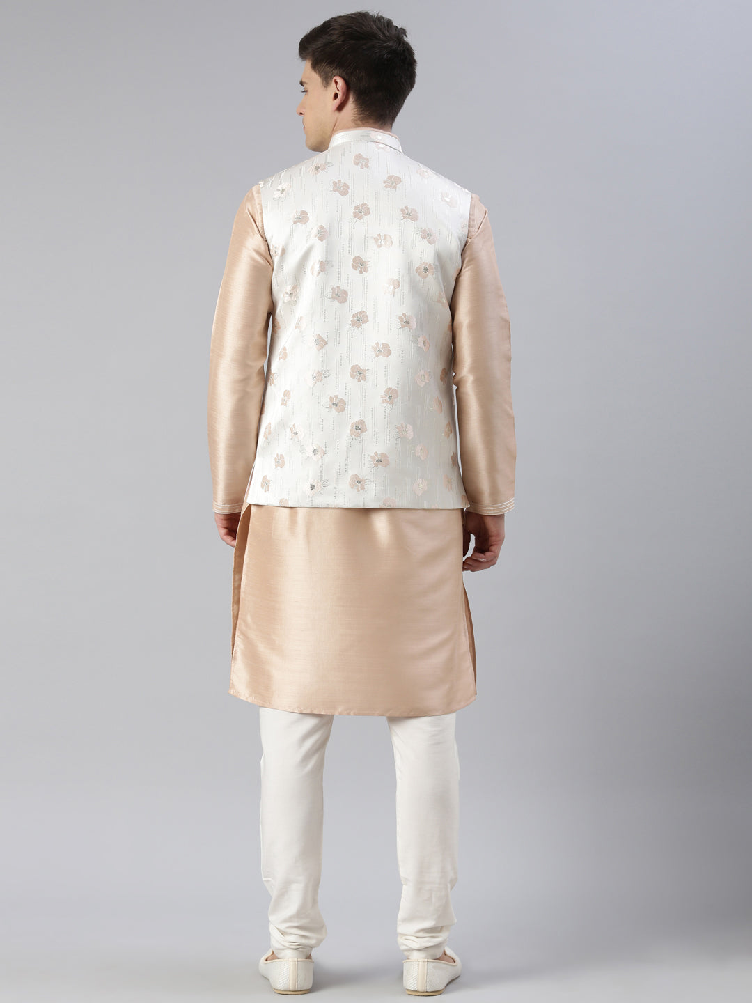 Cream Peach Jacquard Jacket with Peach Kurta Set