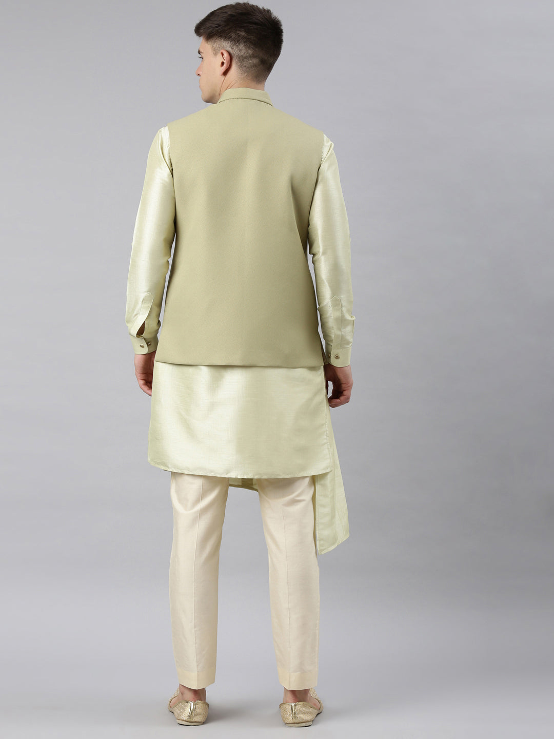 Mint Green Waistcoat Jacket With Mint Crushed Kurta