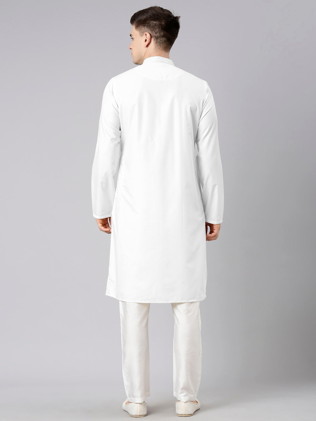 White Cotton Dori Embroidery Kurta Set