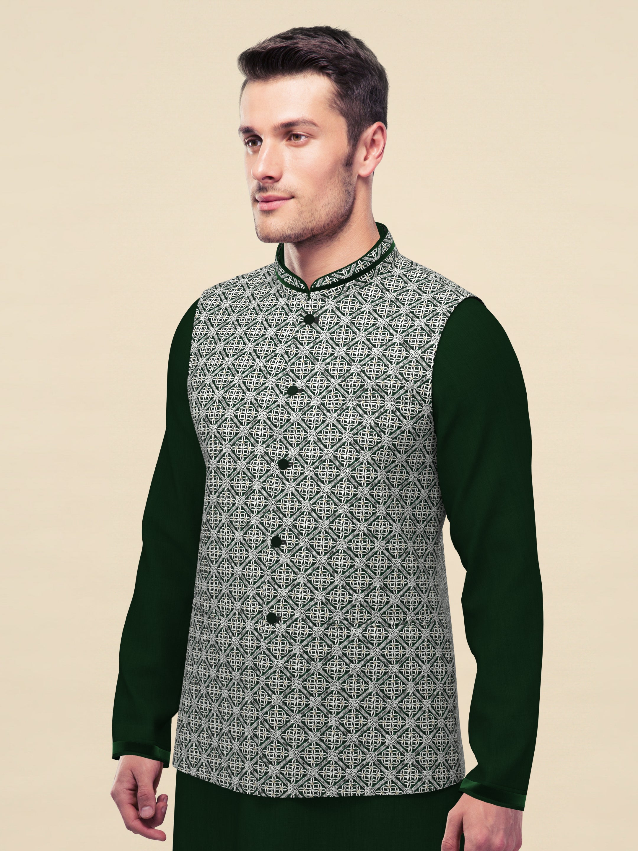 Green Velvet Embroideried Jacket With Green Kurta Set