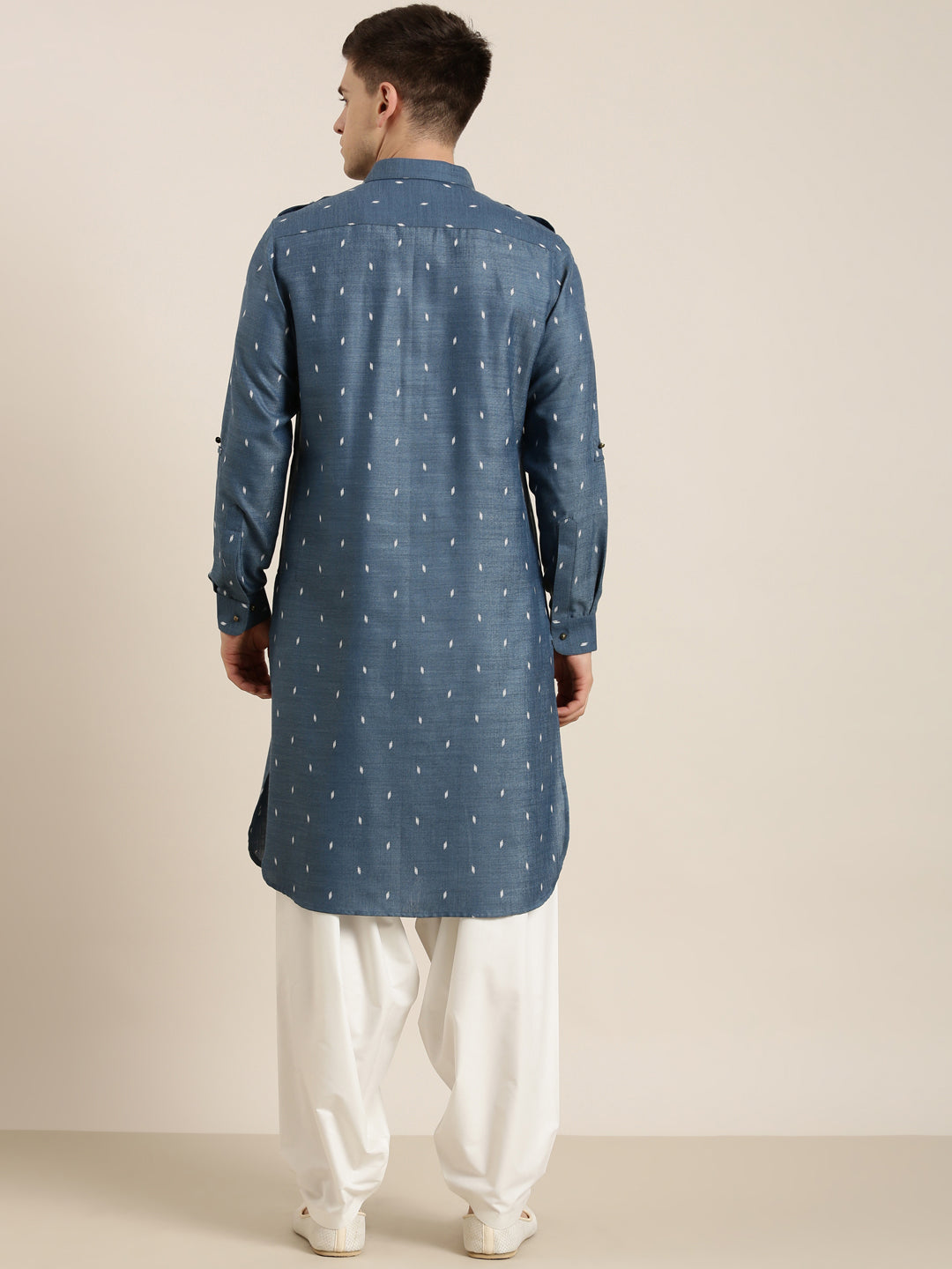 Denim Blue Cotton Pathani With Salwar Set