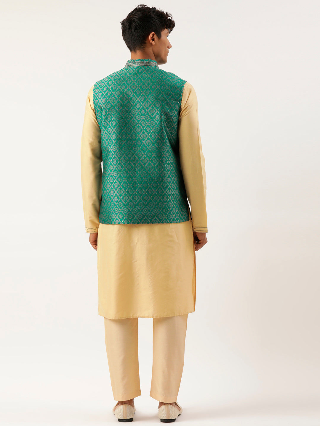 Sea Green With Golden Floral Jaal Jacket With Kurta Set