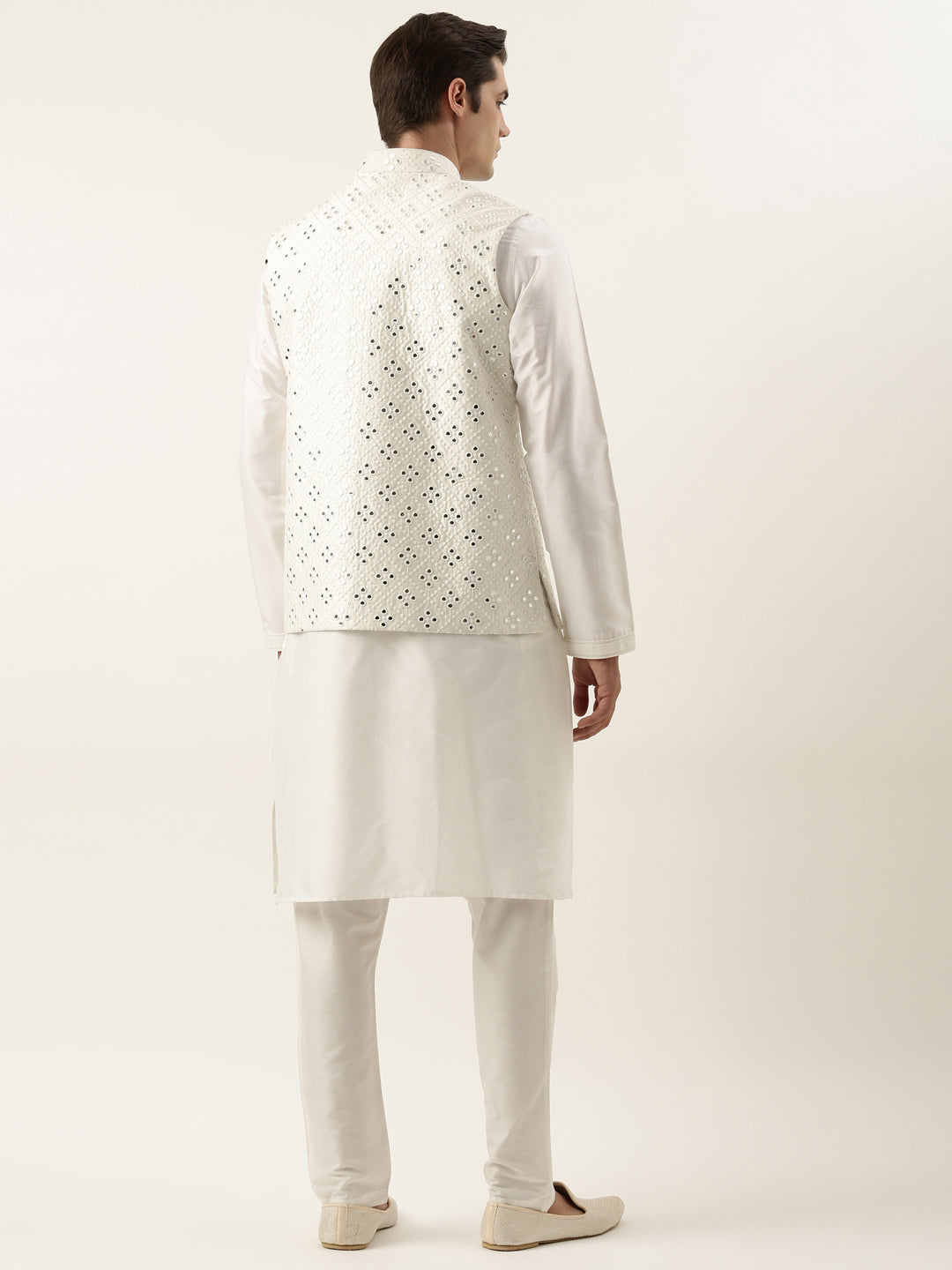 Off White Mirror Embroidered Jacket Kurta Set