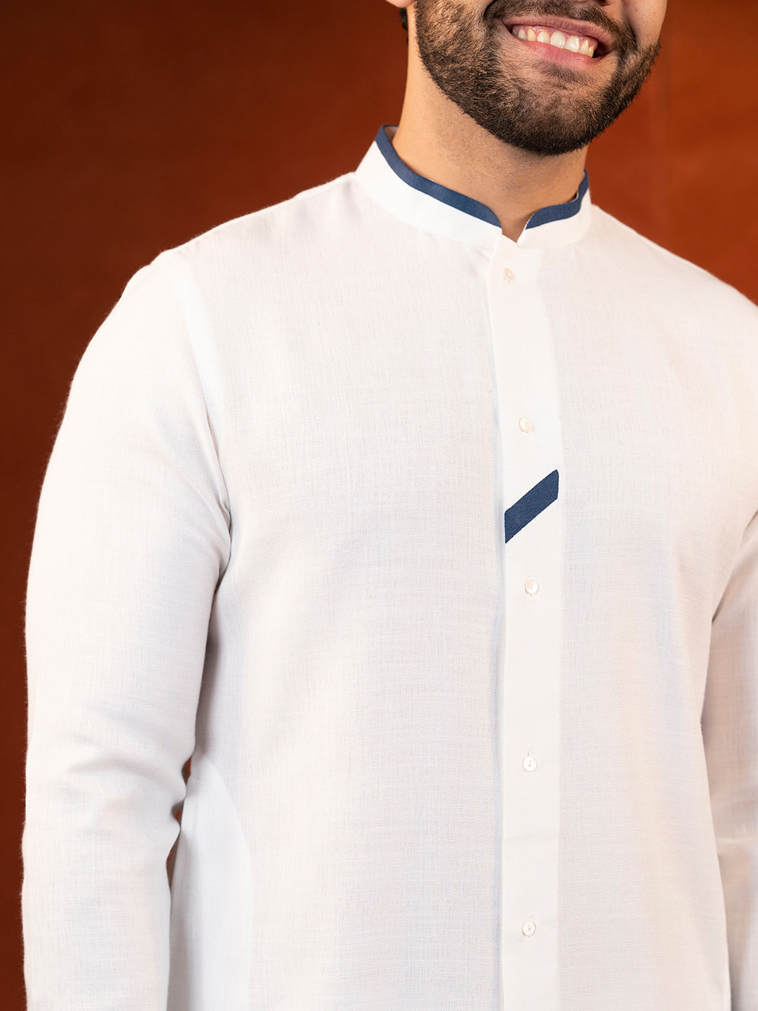 White Cotton Kurta With Denim Detailing Set