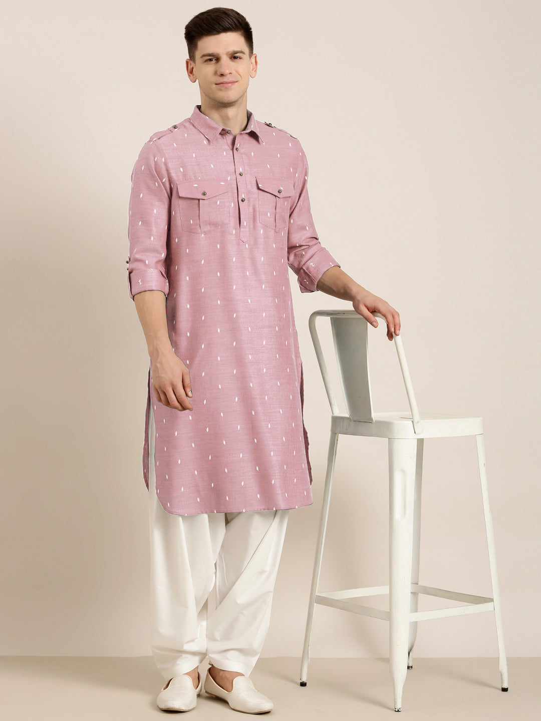 Pink Cotton Pathani With Salwar