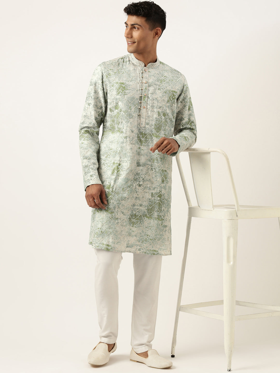 Green Sequin Embroidery Kurta Set