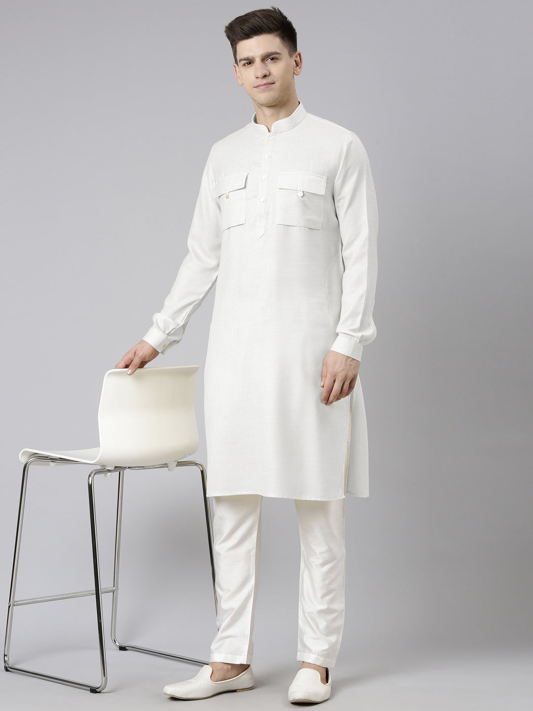 Off White Pathani Kurta Set