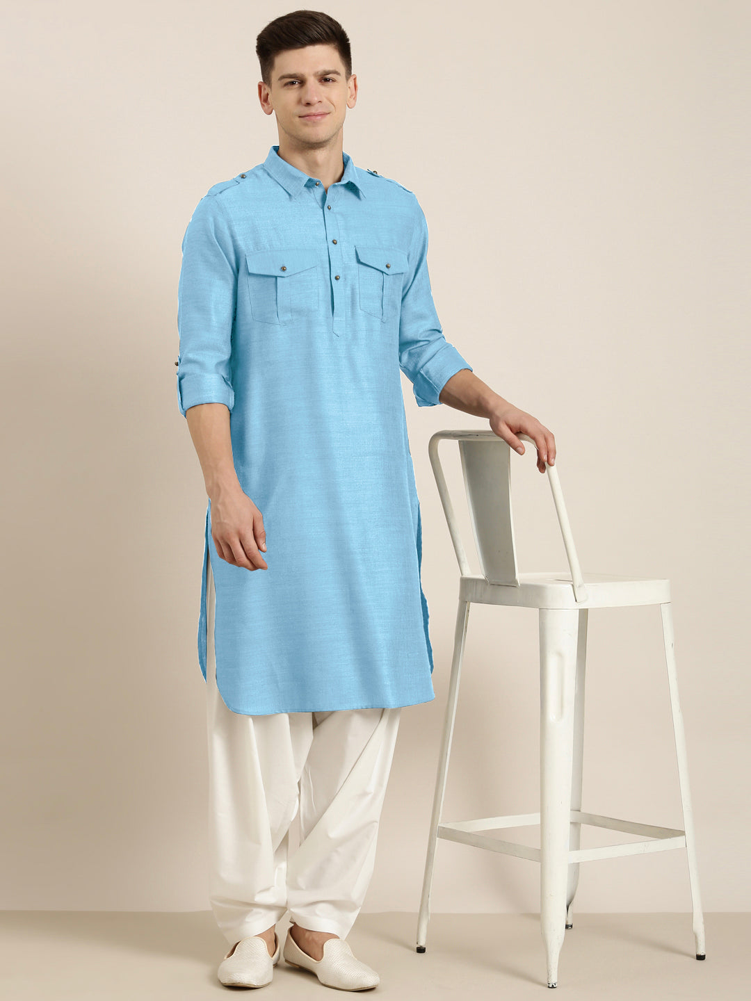 Light Blue cotton Pathani with Salwar