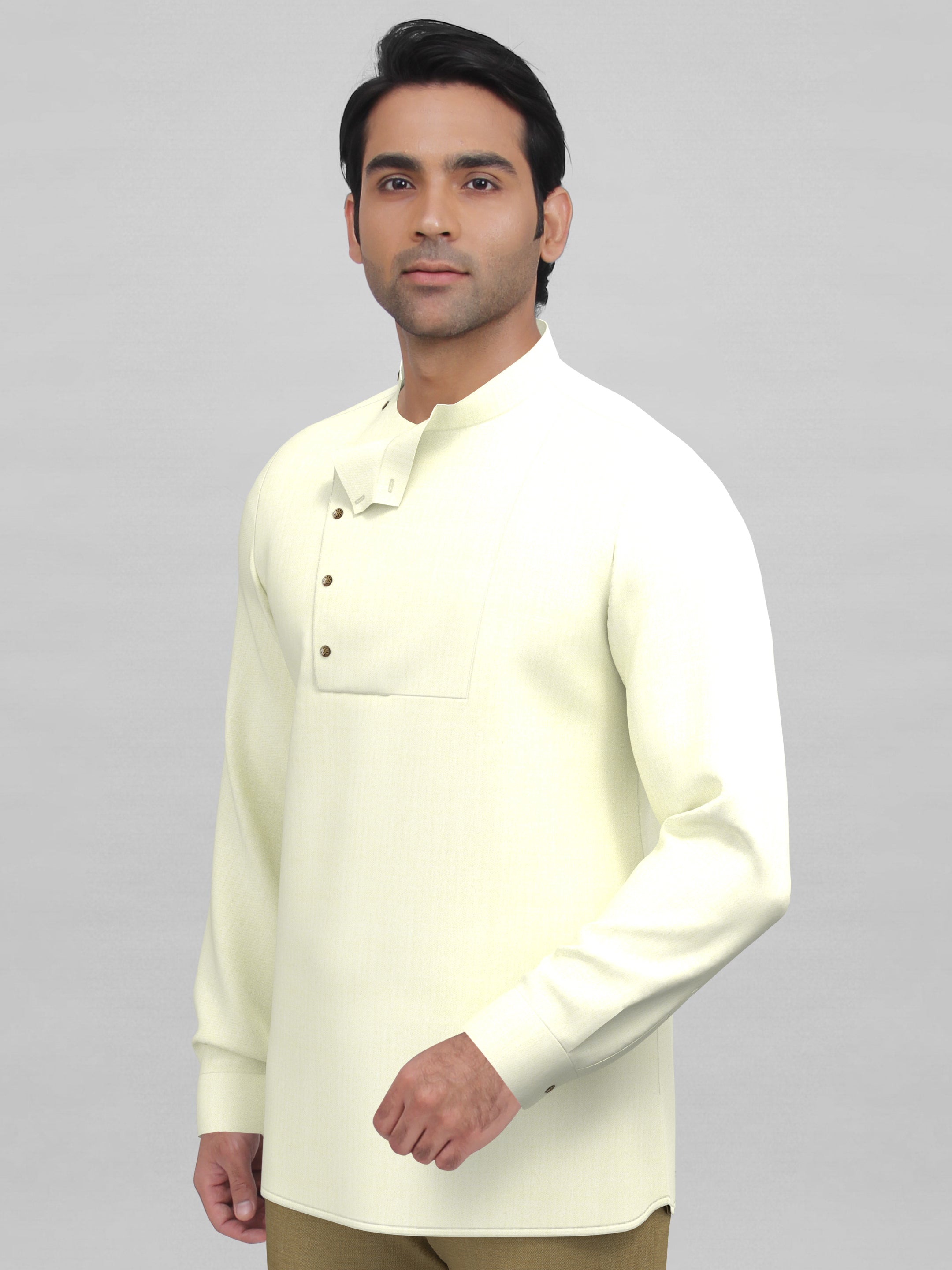 Cream Side open short kurta