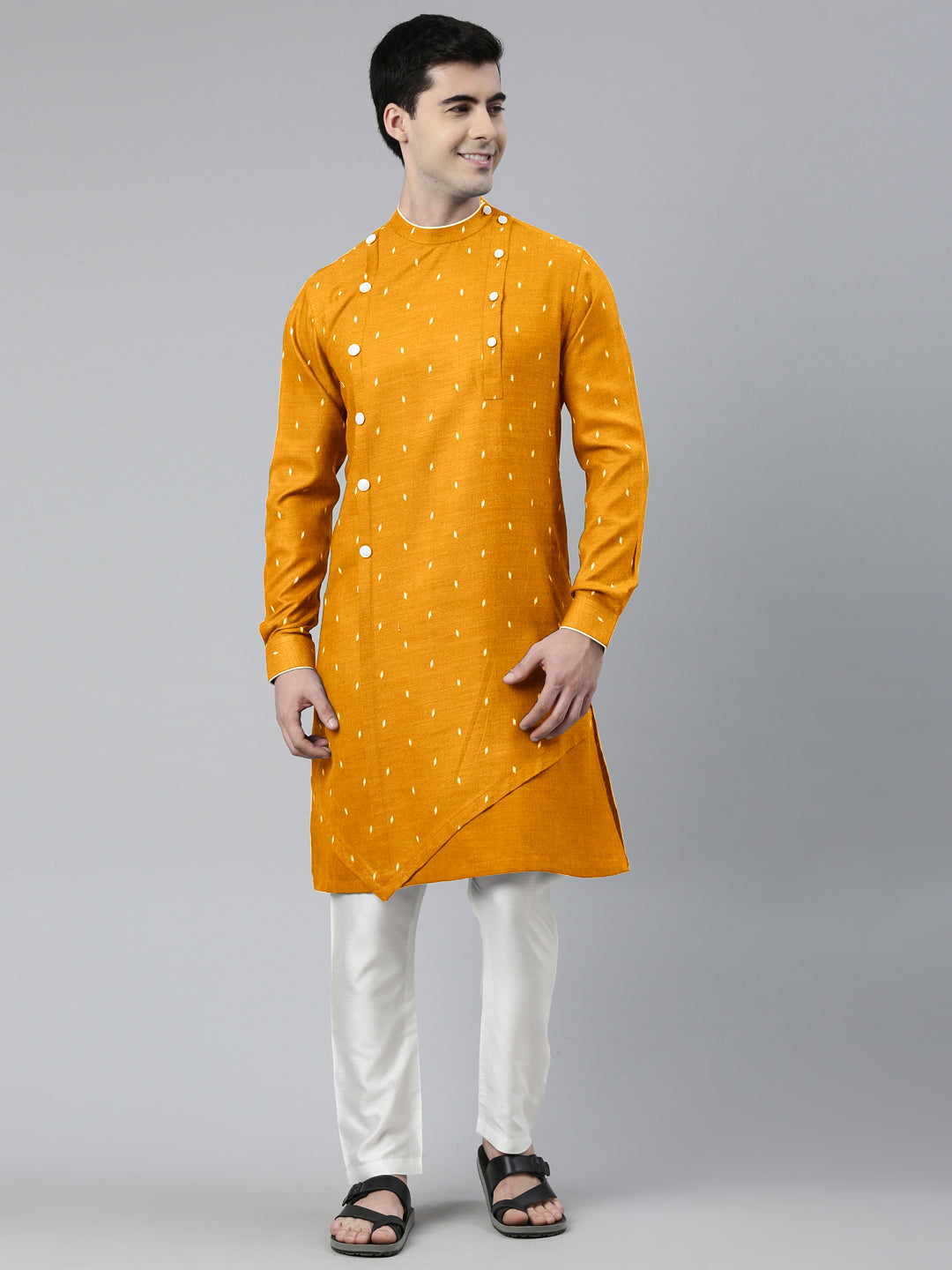 Mustard Design Asymmetrical Kurta Set