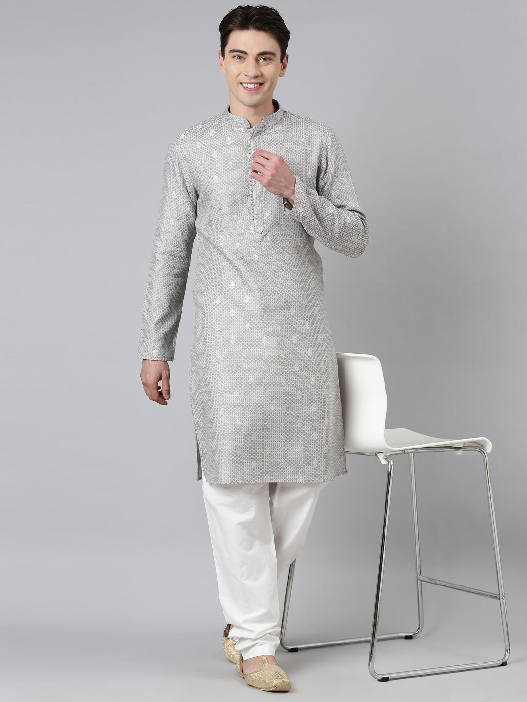 Grey Chanderi Kurta Set