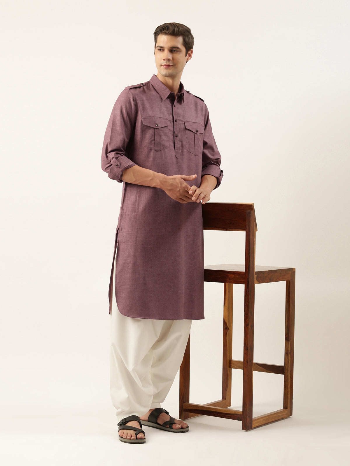 Purple Pure cotton Pathani with Salwar Set
