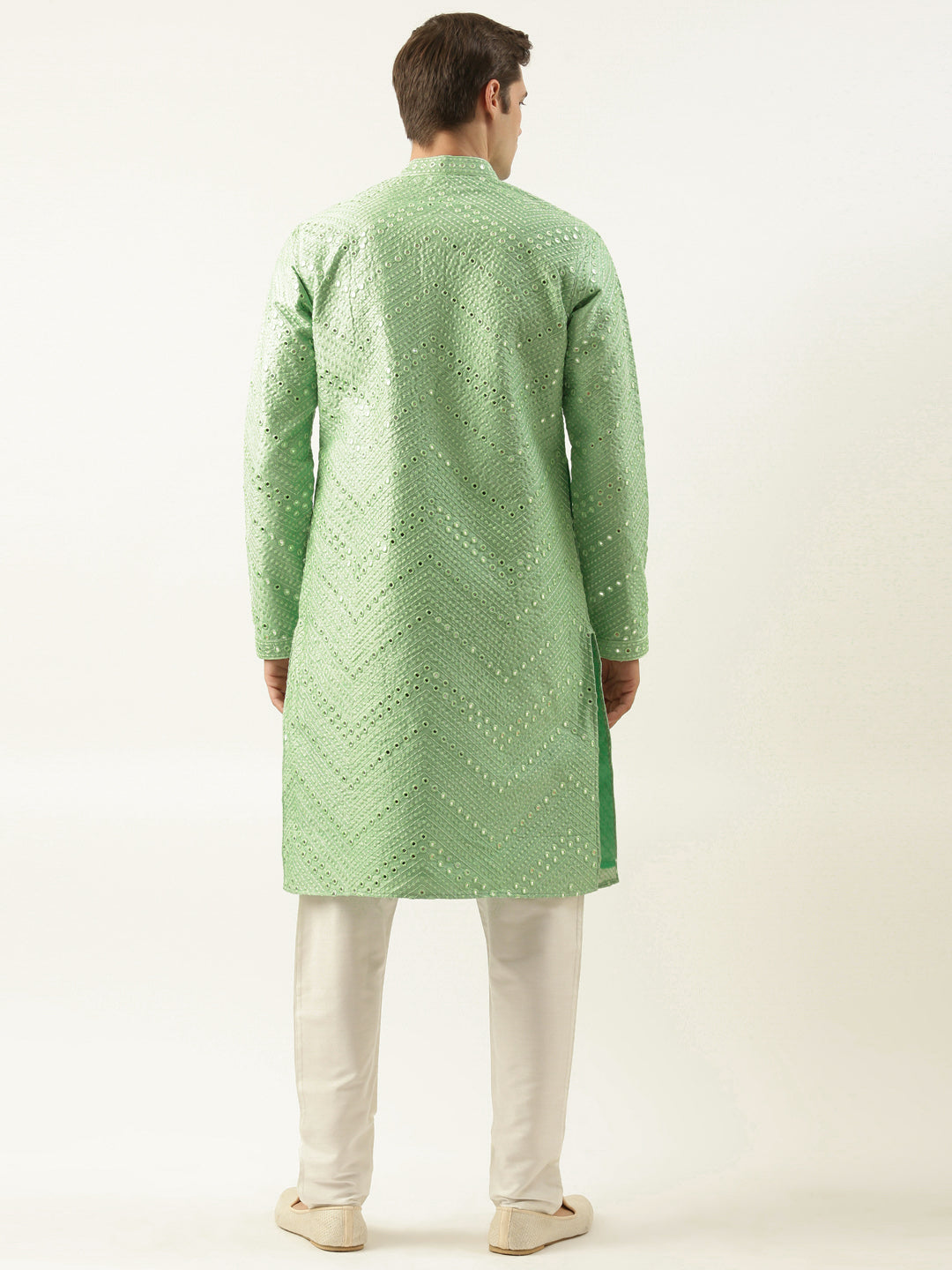 Light Green Silk Mirror Embroidered Kurta Set