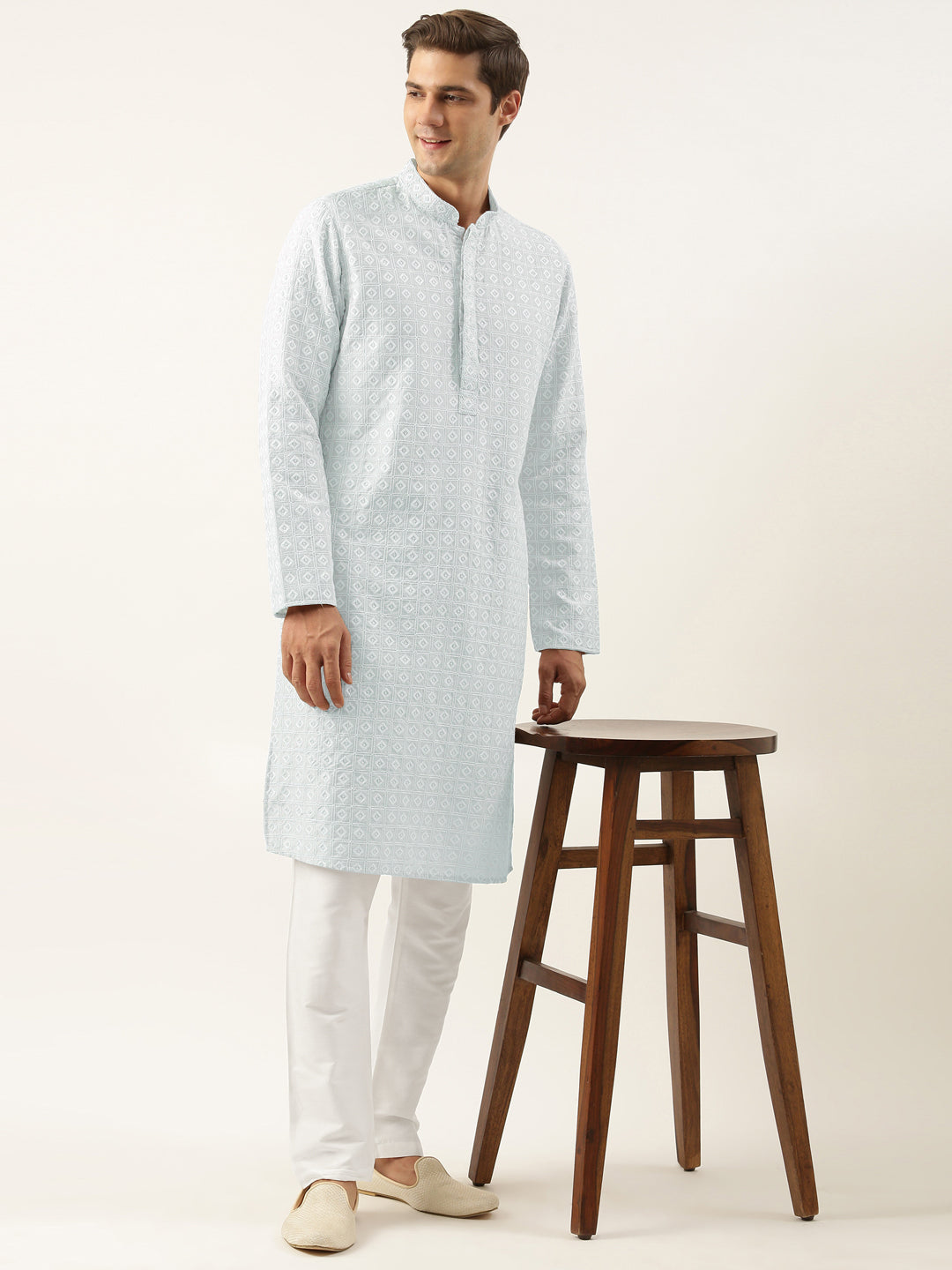 Aqua Blue Embroidered Kurta Set